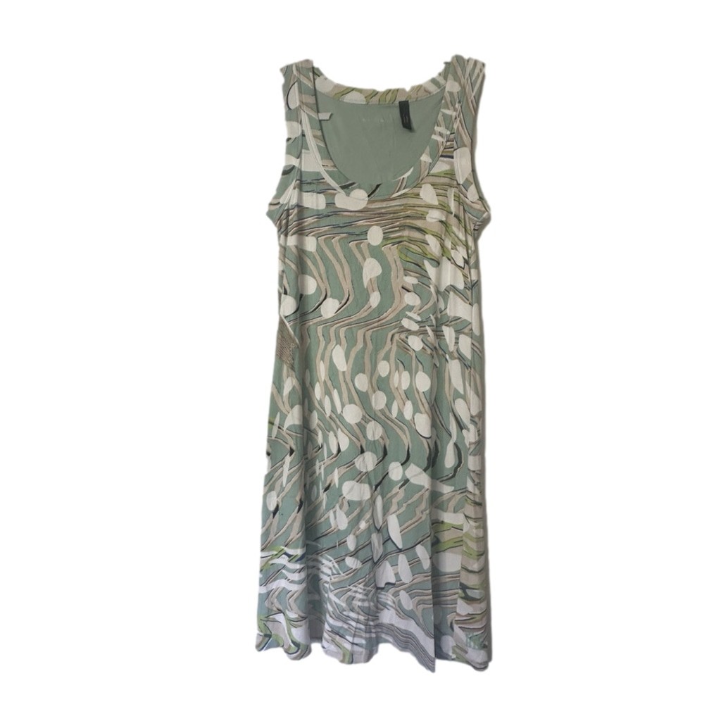 Marc Cain Sports Sage Green Abstract Cotton Sleeveless Midi Dress Size N3 US 6