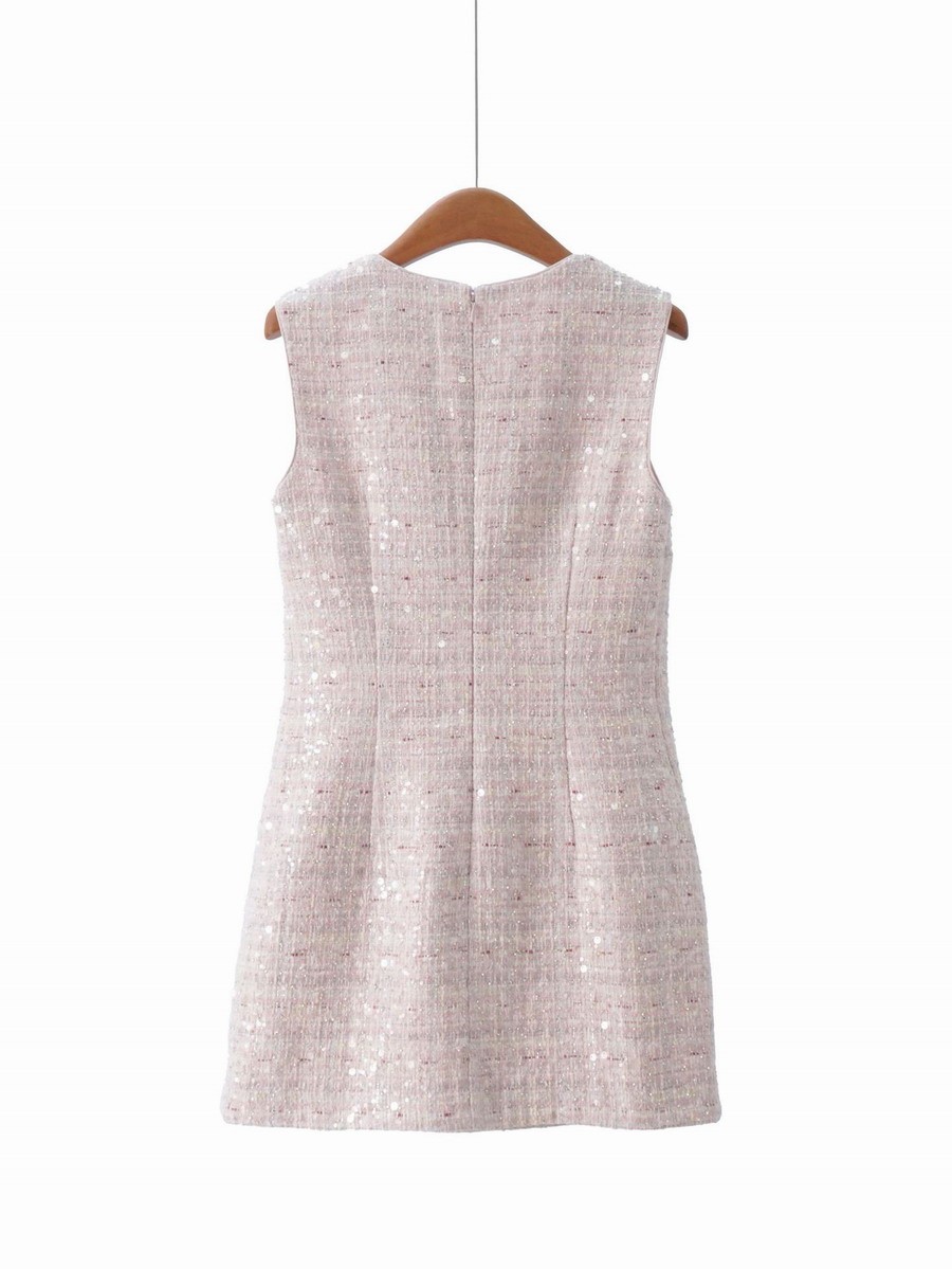 Self-Portrait Pink Rhinestone bowknot Sequin Tweed Sleeveless Dresses