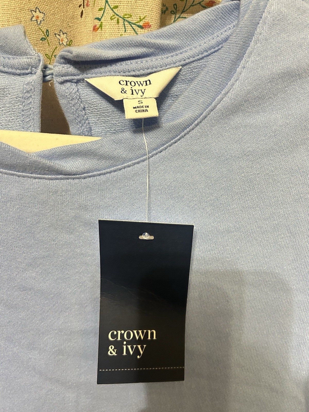 Crown & Ivy Periwinkle Cotton Ruffle Sleeve Shift Dress Pockets NWT