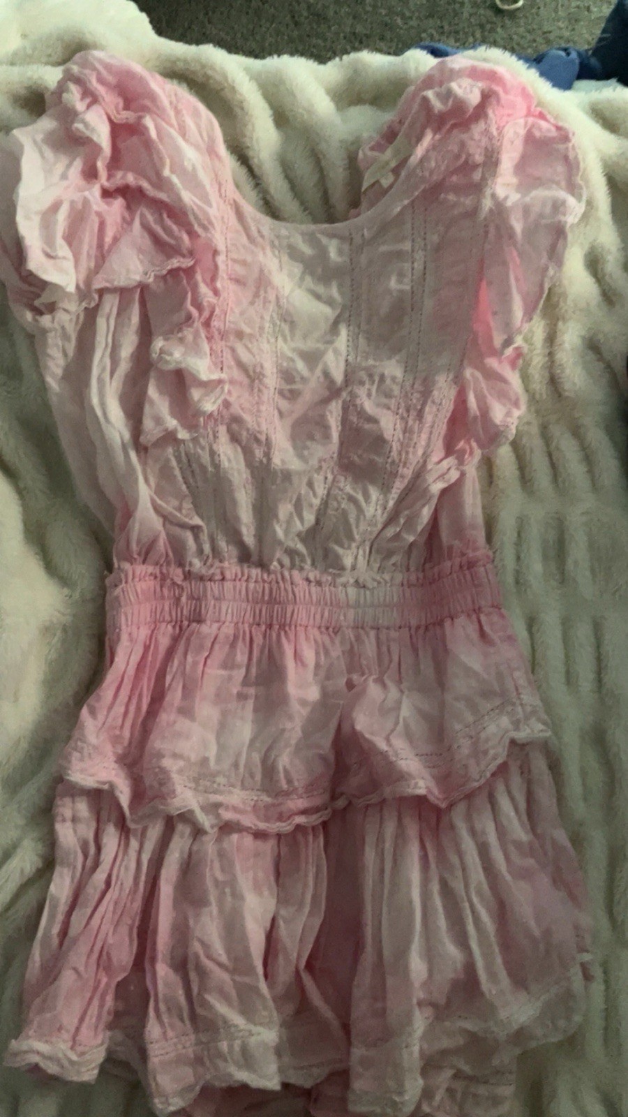 LoveShackFancy Pink Ruffle Tiered Smocked Mini Dress Flutter Sleeve S