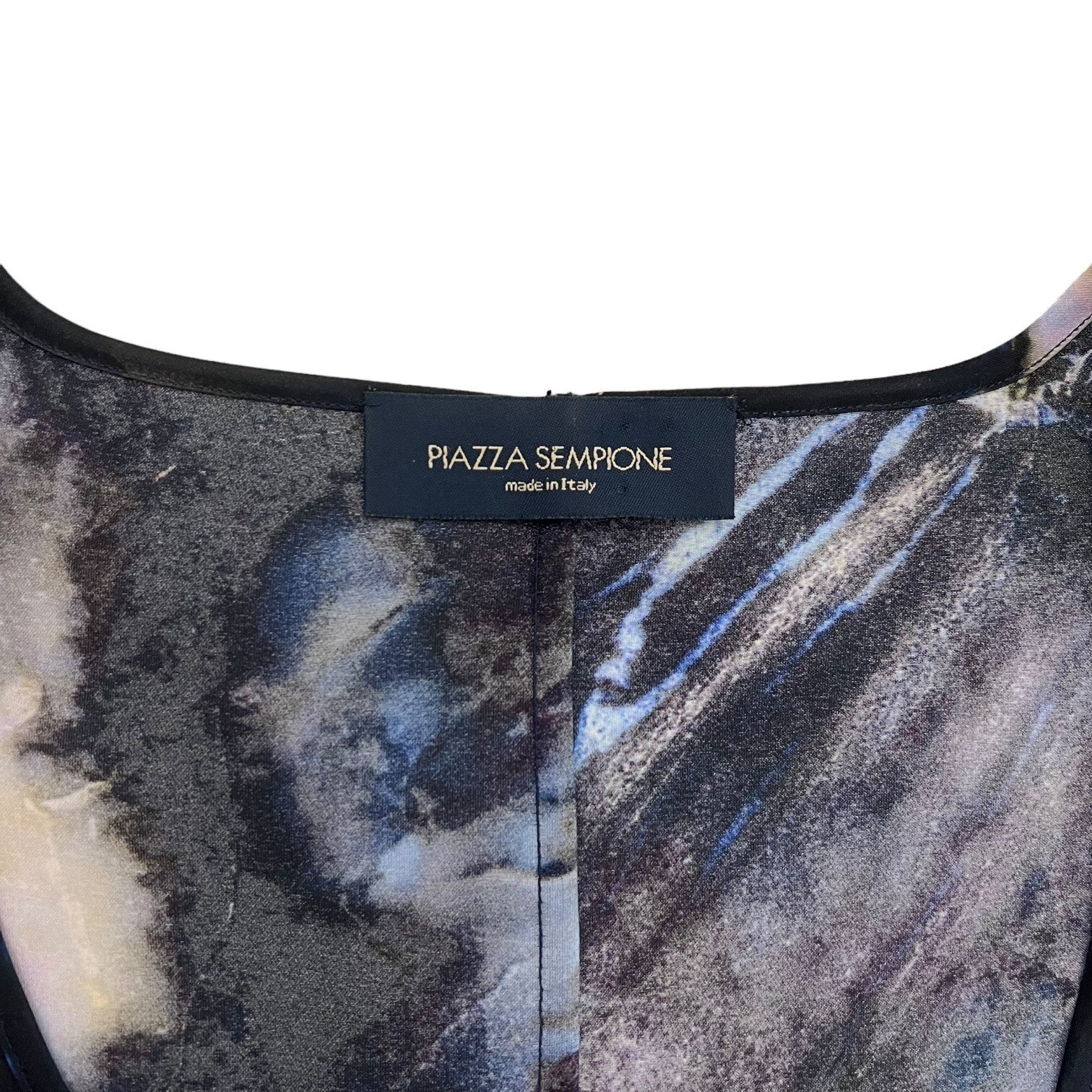 Piazza Sempione Marble Print Cap Sleeve Silk Sheath Dress Blue Black IT 42 US 6
