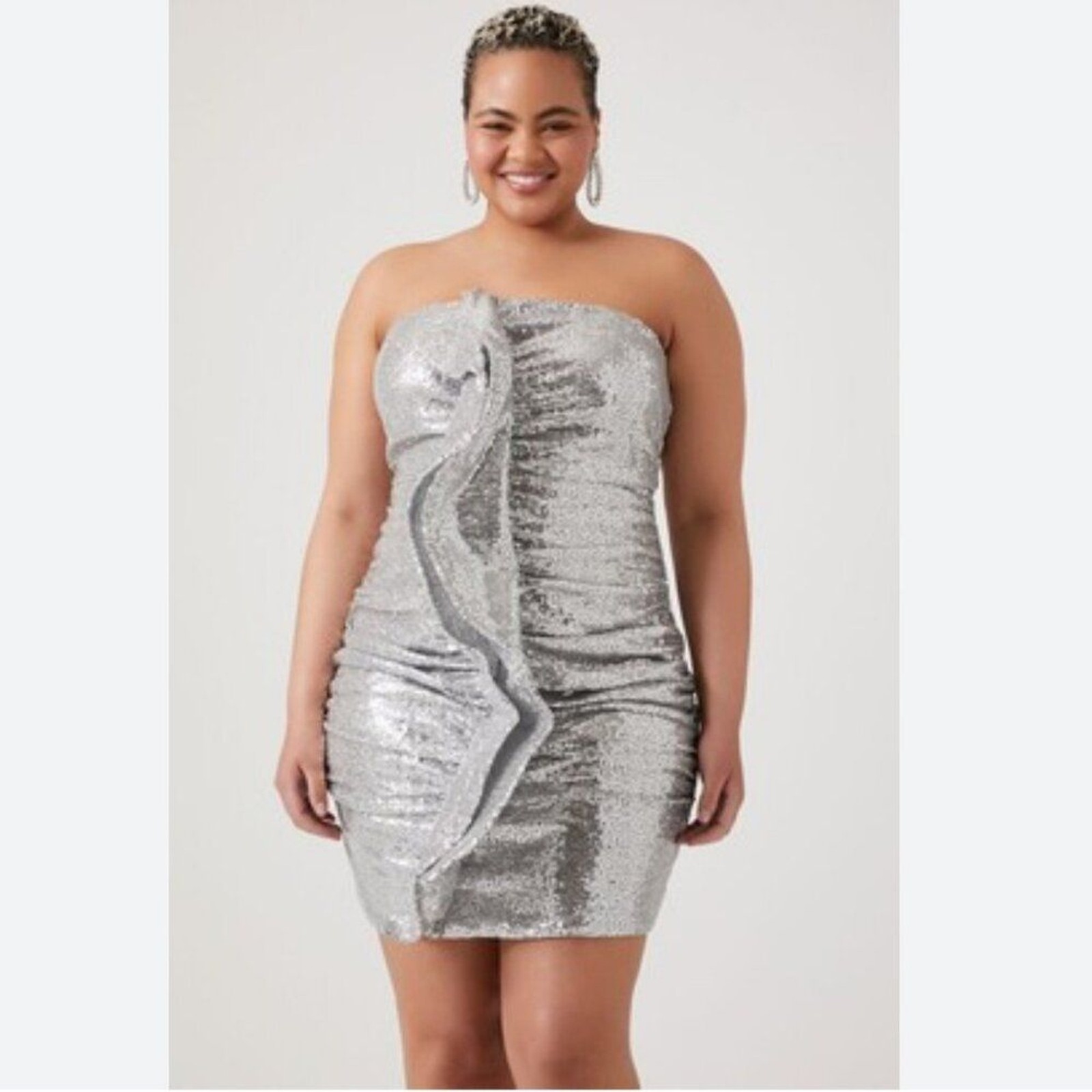 NWT L’ATISTE Forever 21 Silver Sequin Ruffled Mini Dress Plus Size 1X