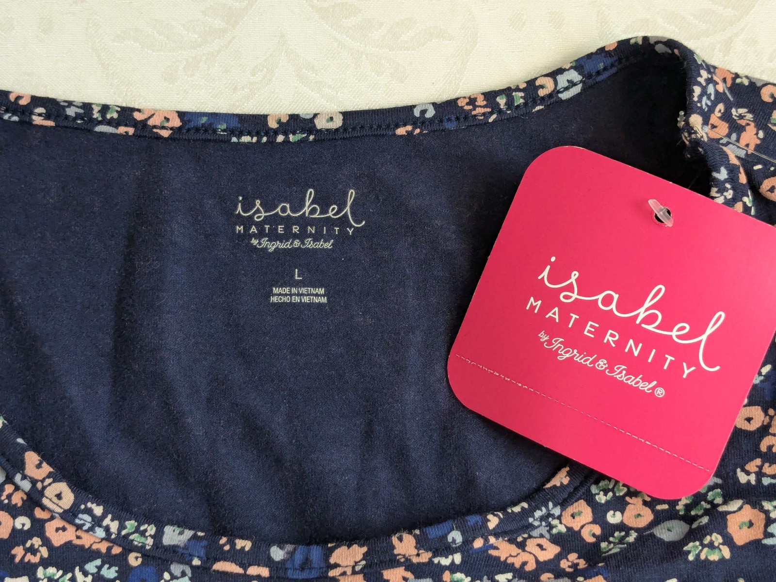Isabel Maternity by Ingrid & Isabel Blue Floral Short Sleeve Midi Dress L NWT