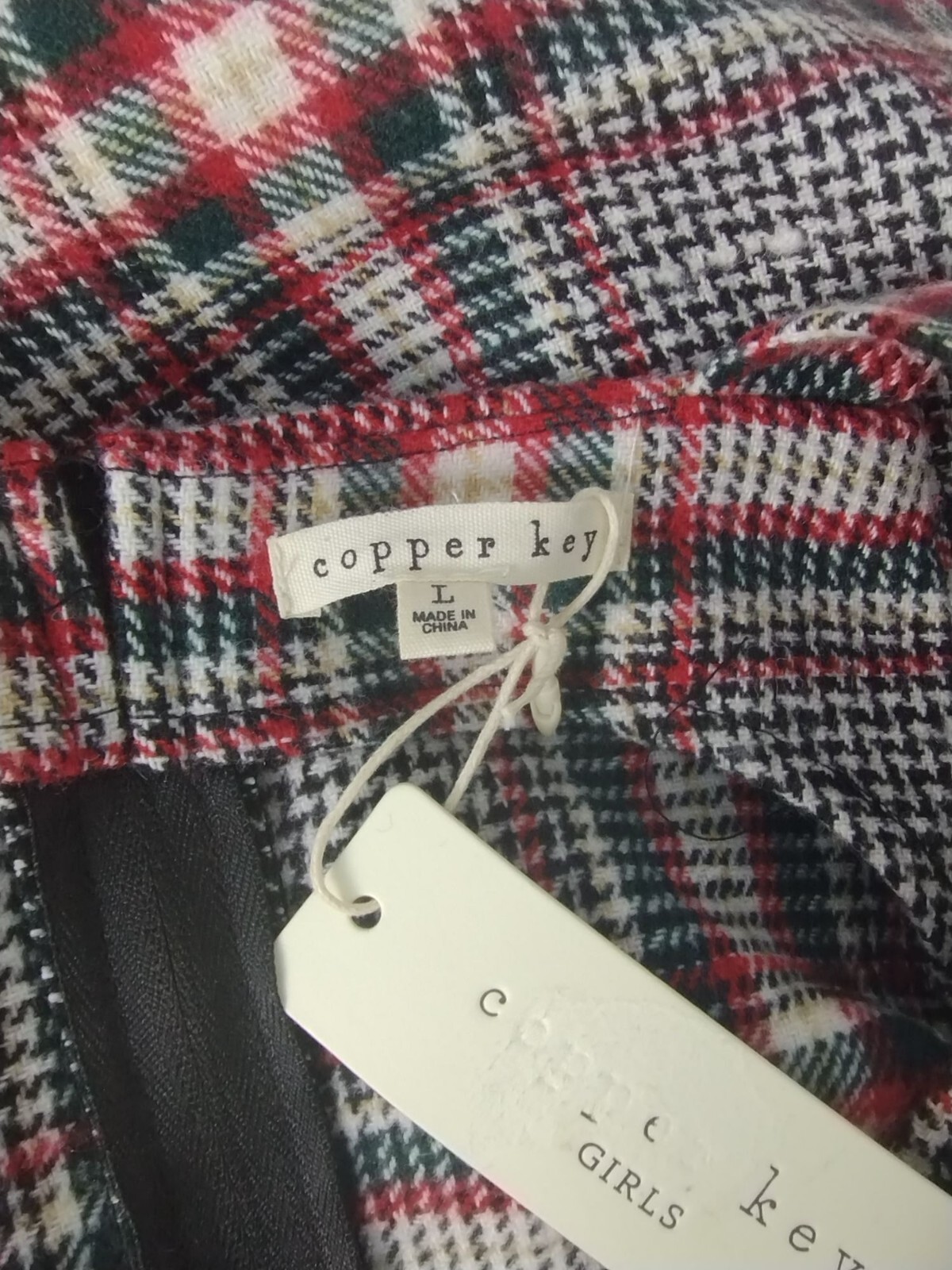 Copper Key Juniors Size Large Warm Polyester Black and Red Plaid Jumper New