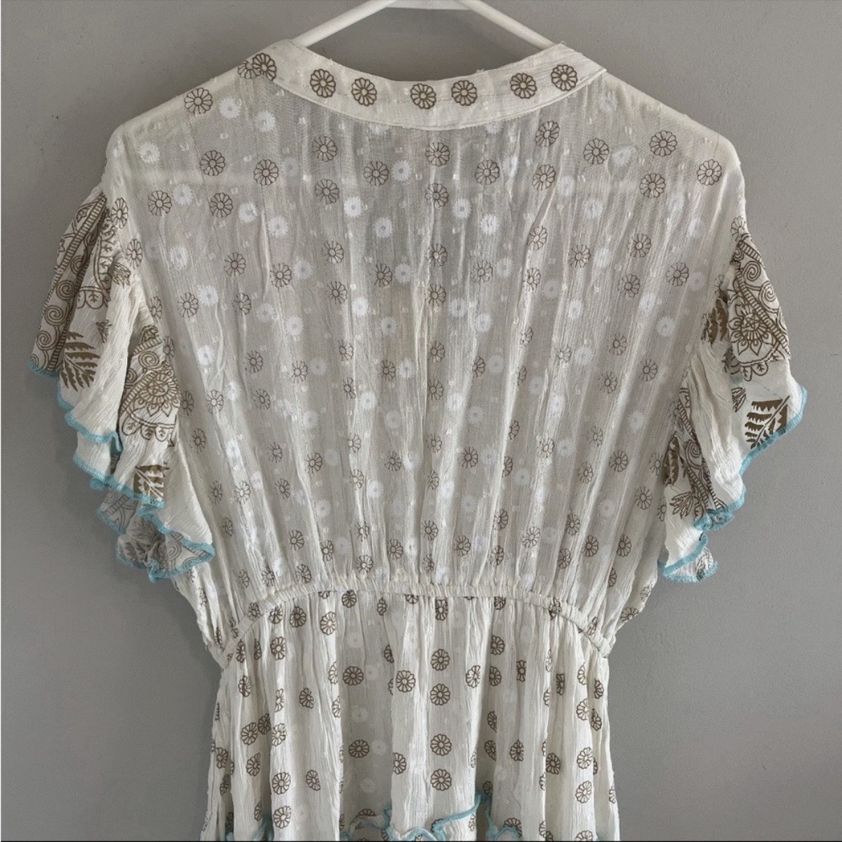 Siya Women’s OS Cream Embroidered Sequin Mini Boho Peasant Dress Festival NWT