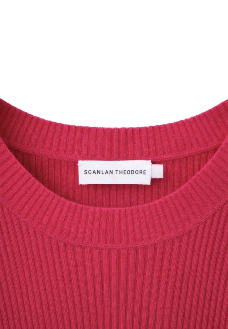 Scanlan Theodore Red Pleated Rib Knit Midi Dress AU 8 US 4 Small RRP $900 B502