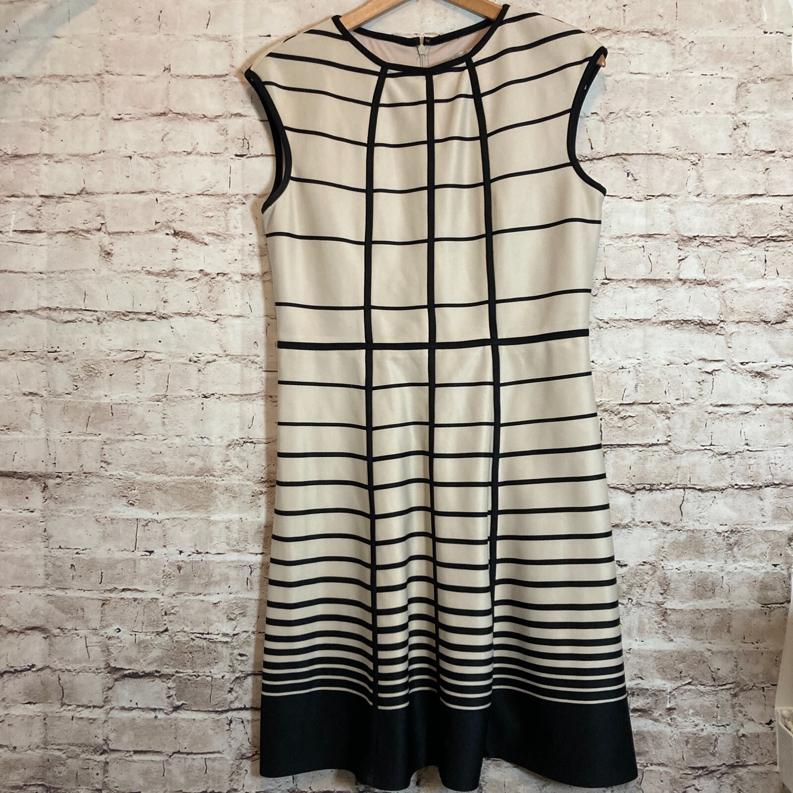 Sandra Darren Dress Womens 10 Black & Tan Check Retro Fit & Flare Modern Zip