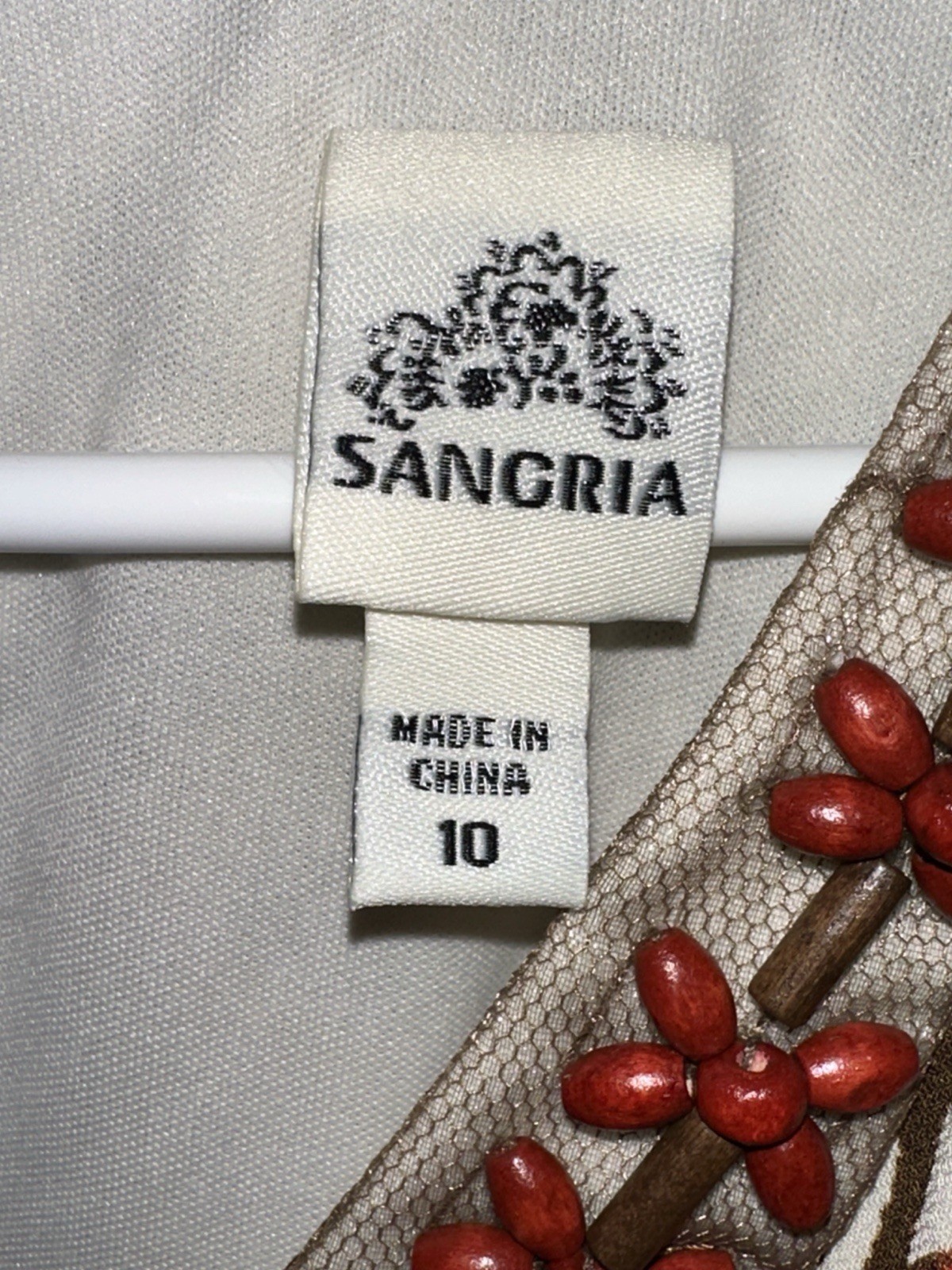 Sangria Brown Beige Orange Geometric Maxi Dress Beaded Zipper Woven 10