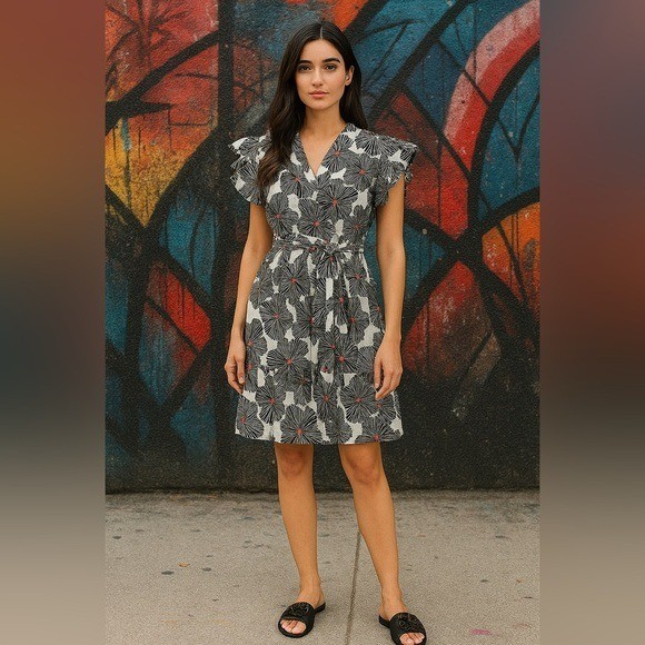 Single Thread Women’s Printed Flutter Sleeve Dress Size Large NWT