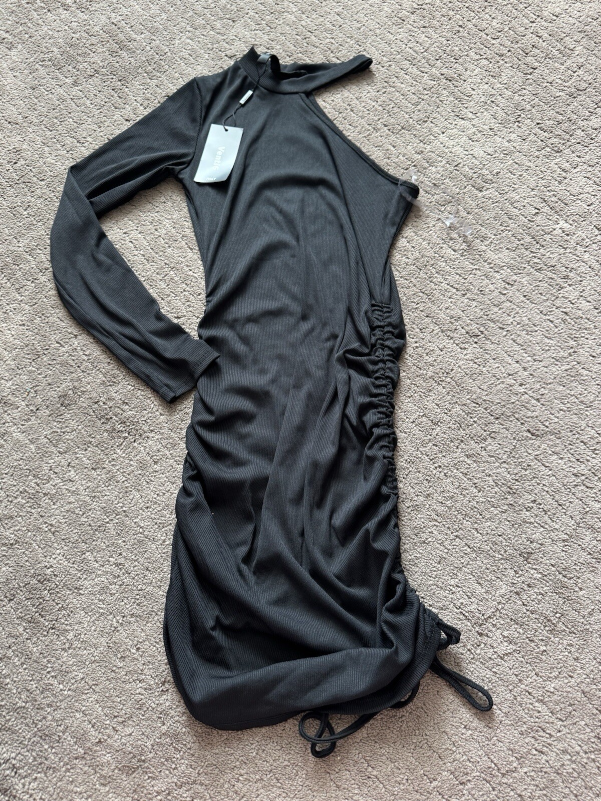 Venti6 Women’s Black One Shoulder Ribbed Mini Dress Size S Q51116