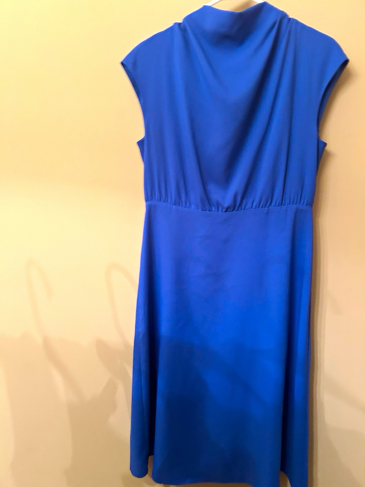 Ann Taylor Blue Solid Crepe Cowl Neck Cap Sleeve Sheath Knee Dress 6P