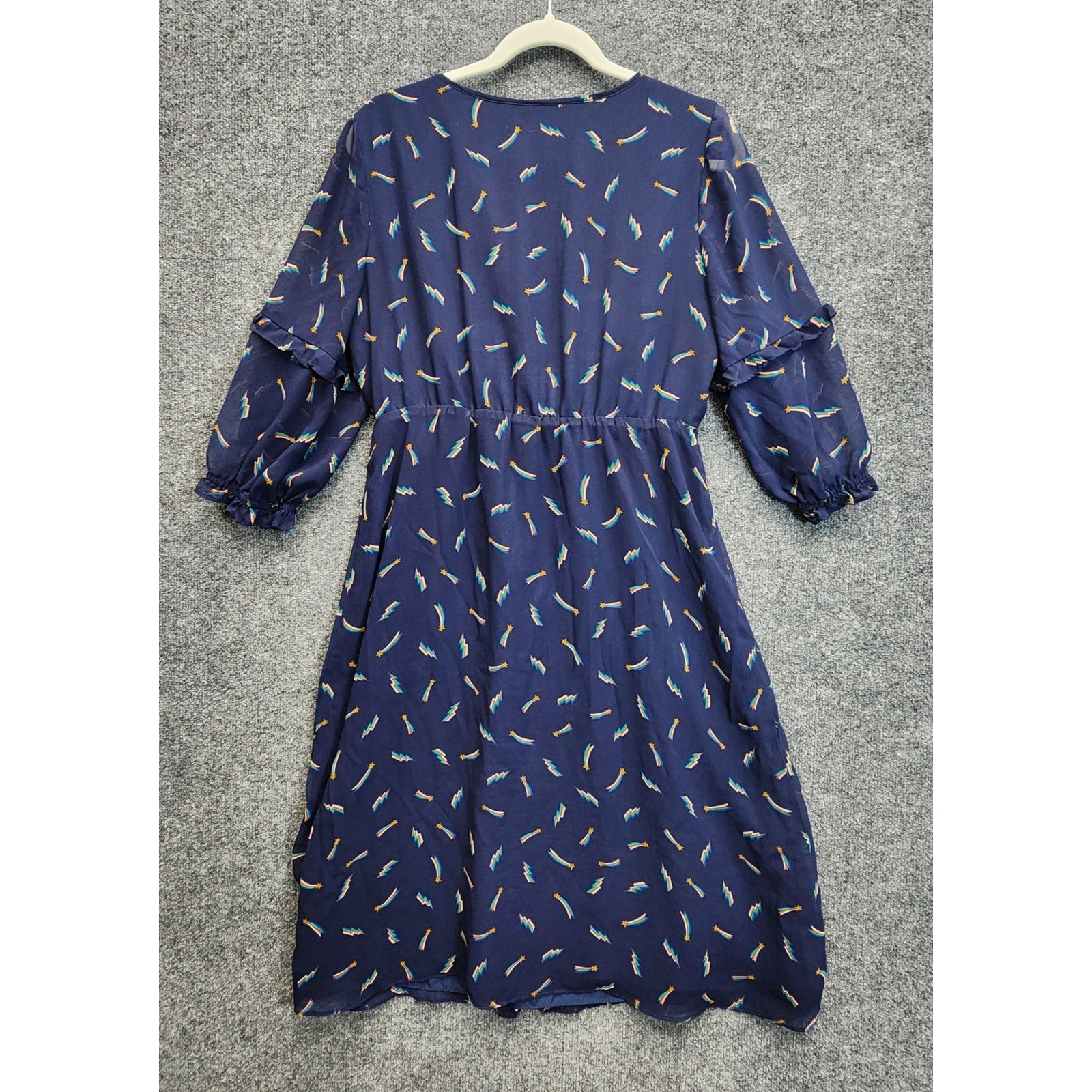 Boden Shooting Star Rainbow Lightning Tassel Ruffle Boho Midi Dress US 6R