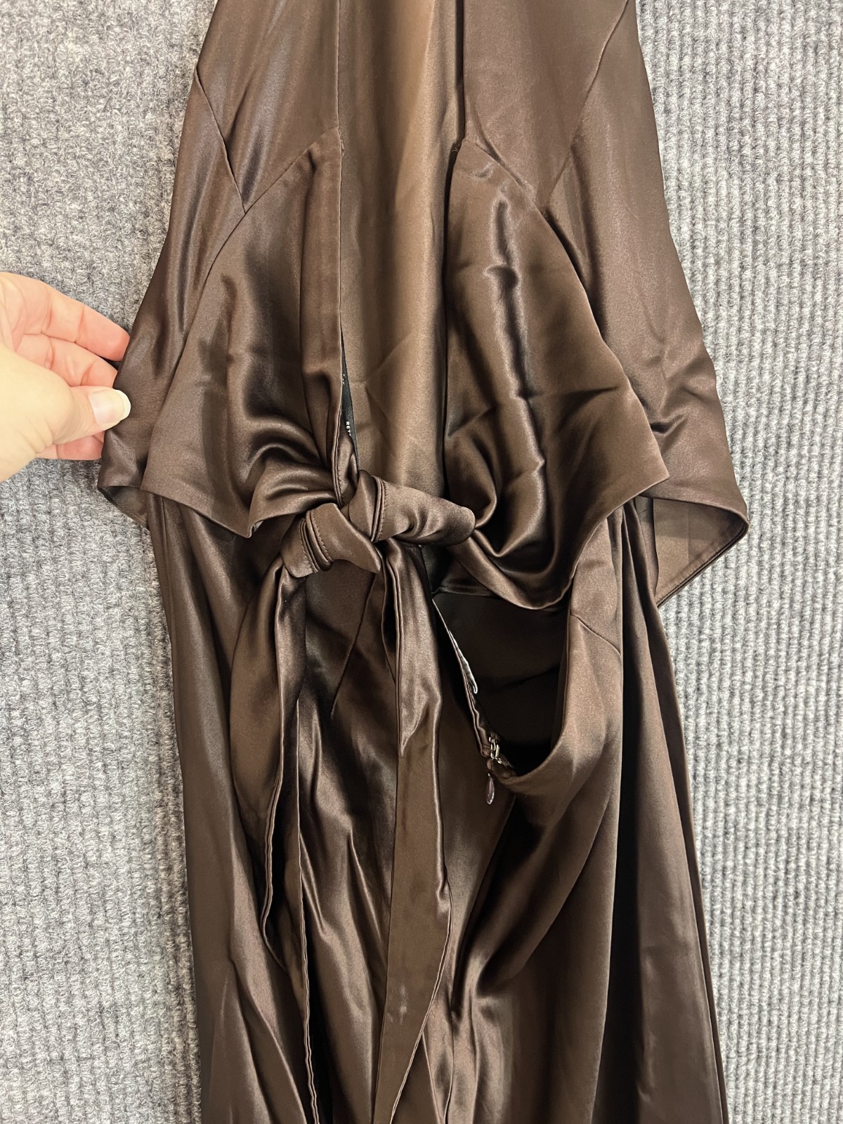 Retrofete Ester Dress Size Large Brown Satin Scarf Tie Back Top Elegant