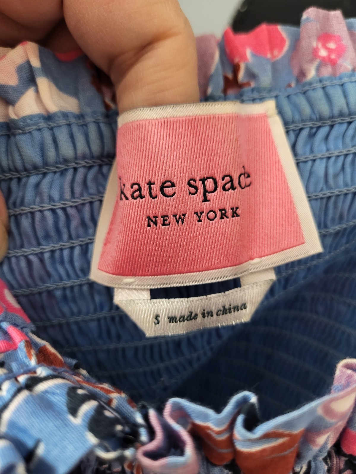 Kate Spade Garden Posy Smocked Midi Dress Blue Pink Cat Feline Women’s Size S