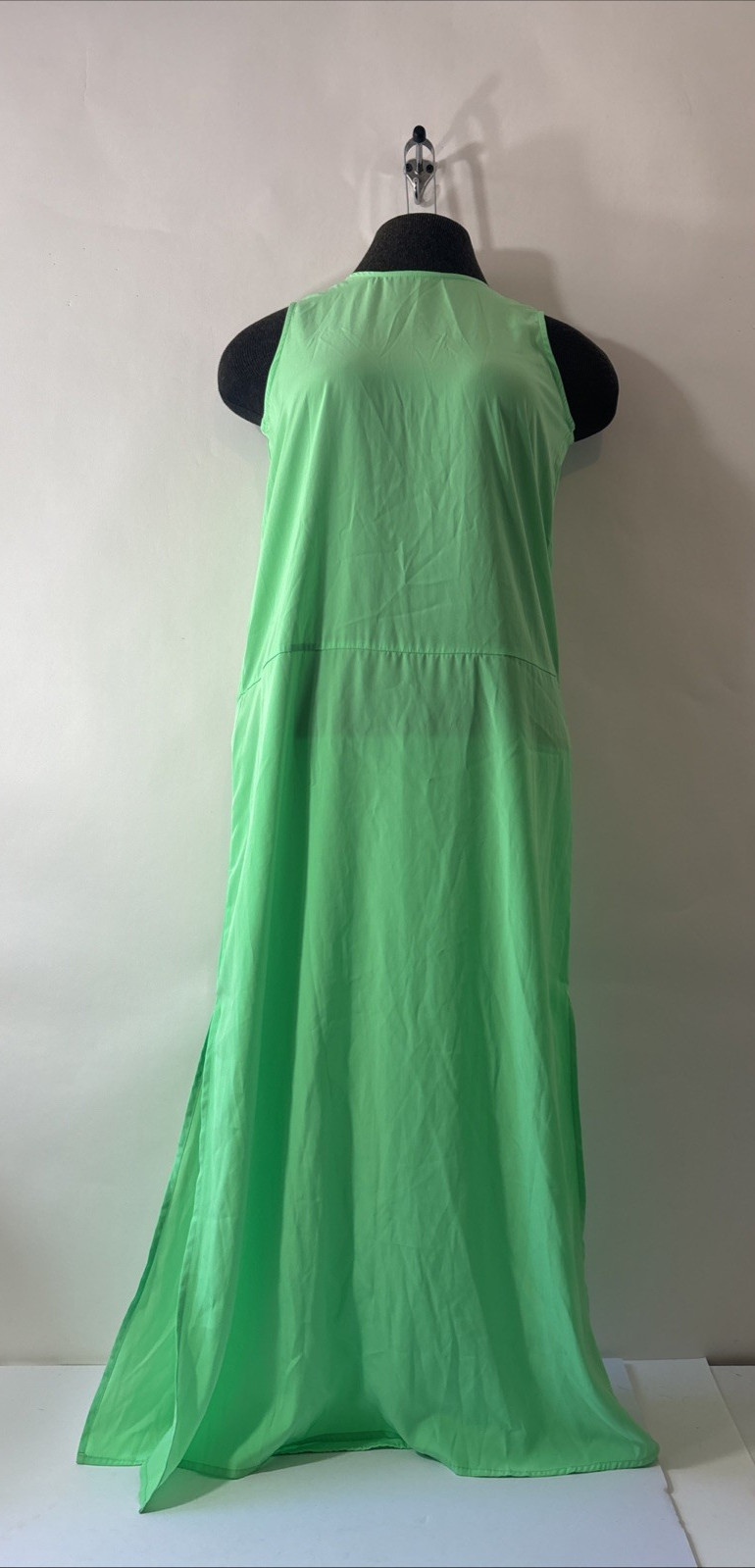 J Crew Bright Green Sleeveless Side Slit Maxi Dress Lightweight Womens Size XXS