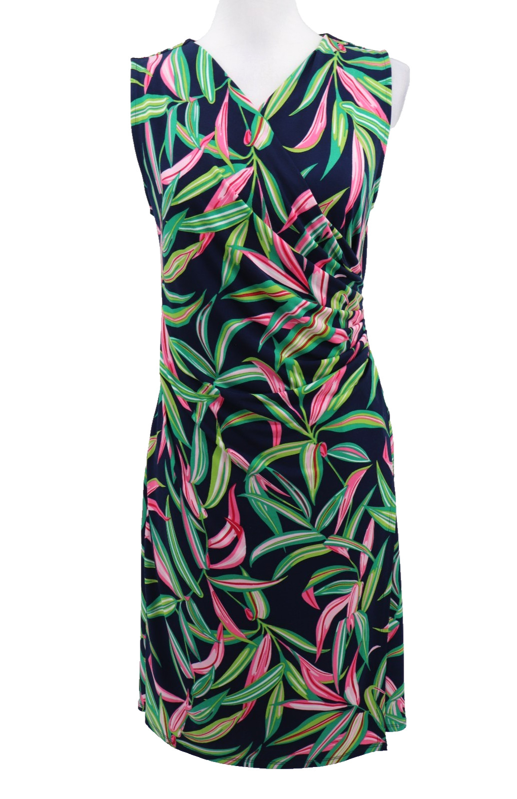 Tommy Bahama Faux Wrap Dress Size Small Petite Navy Leaf Sleeveless Tropical New