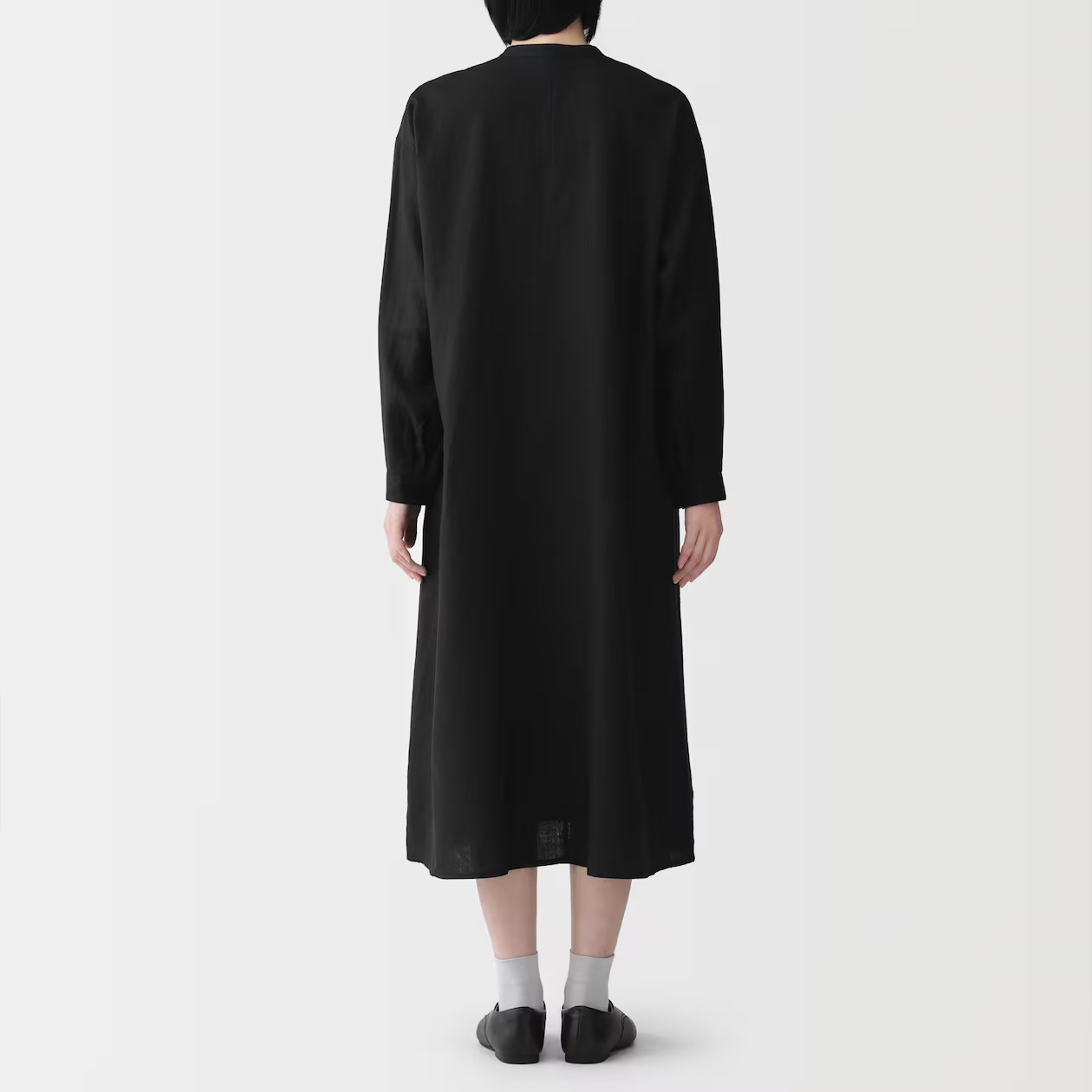 MUJI Womens 100% Linen Washed Long Sleeve Shirt Dress Black 2026 FedEx