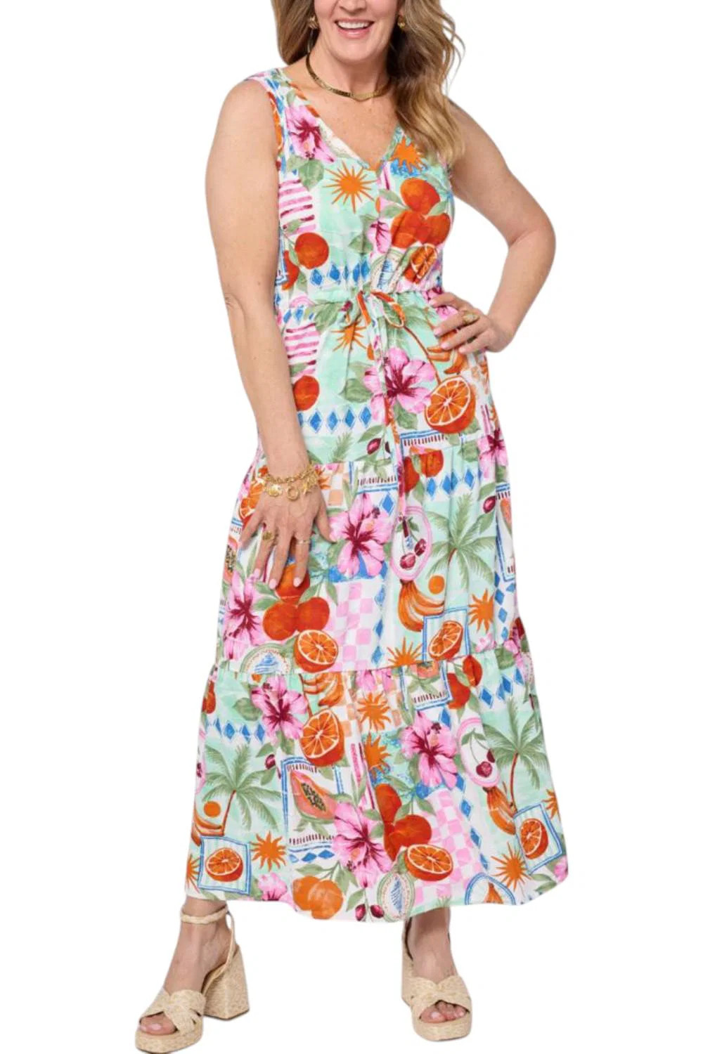 Nina Leonard Women’s Tiered V-Neck Dress Mint Multi