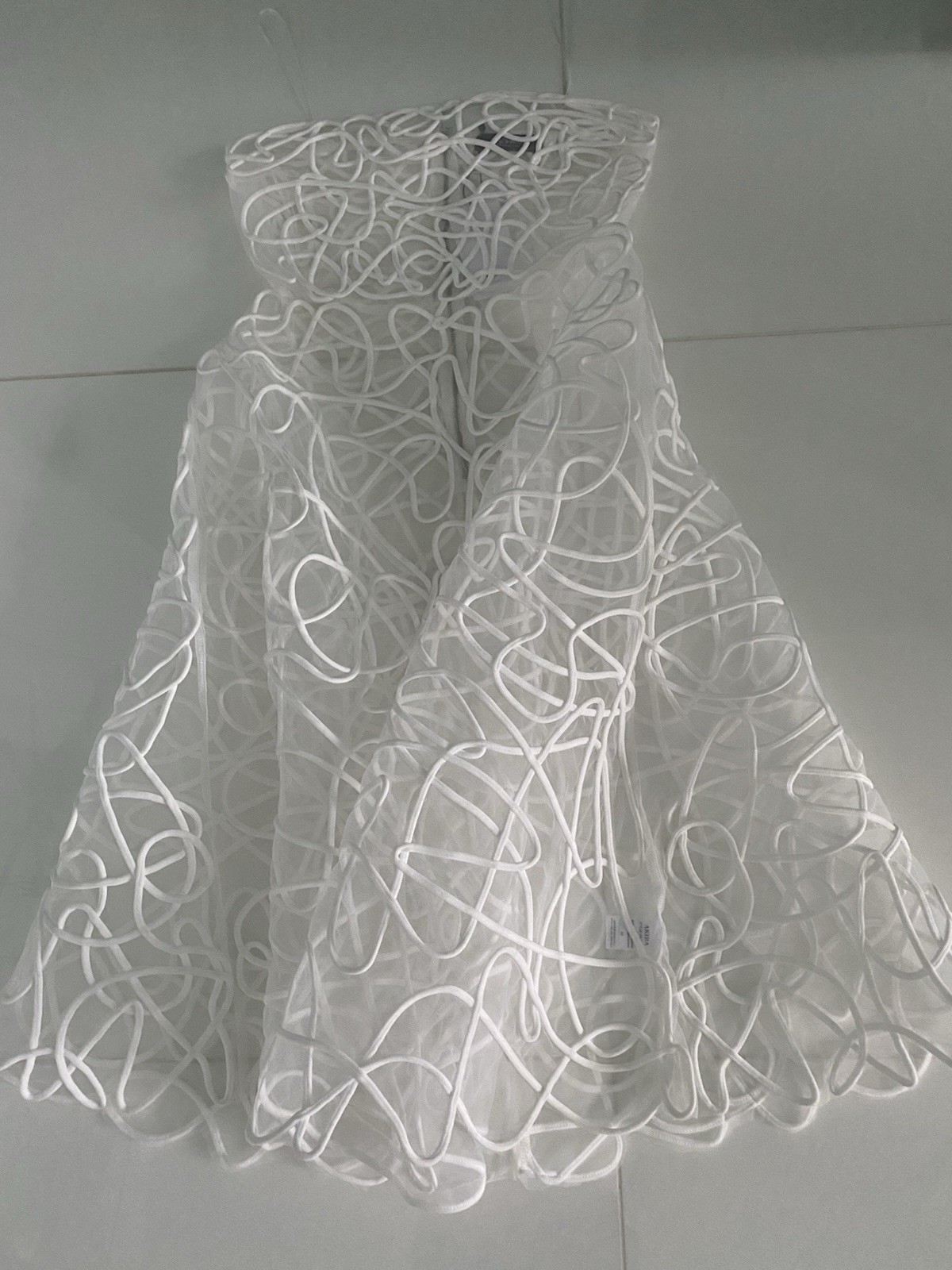 Akira M White Maya Abstract Structured Embroidered Corded Swirling Midi Dress