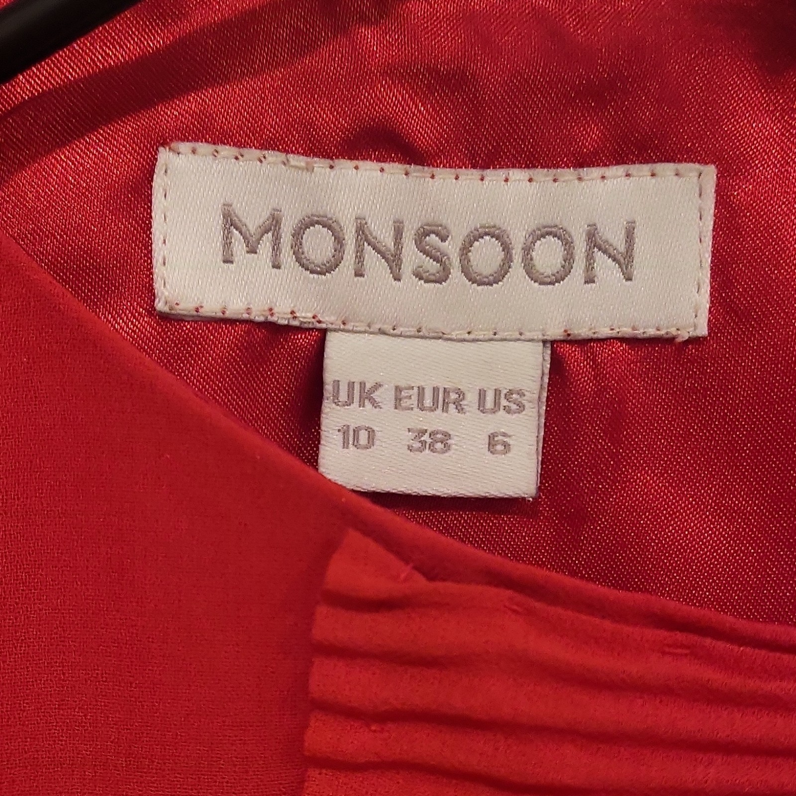 Monsoon Red Polyester Chiffon Pleated A-Line Flutter Sleeve Dress US 6