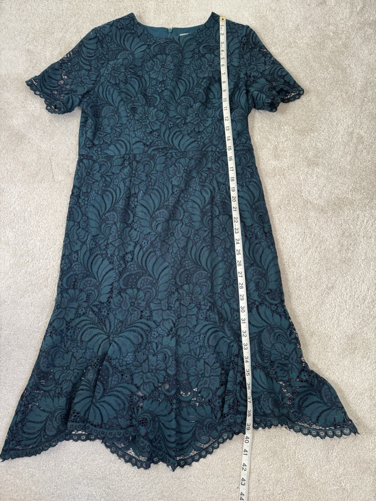 COAST FOREST GREEN LACE SHORT SLEEVE OCCASION DRESS SIZE 16, LINED, WEDDING VGC