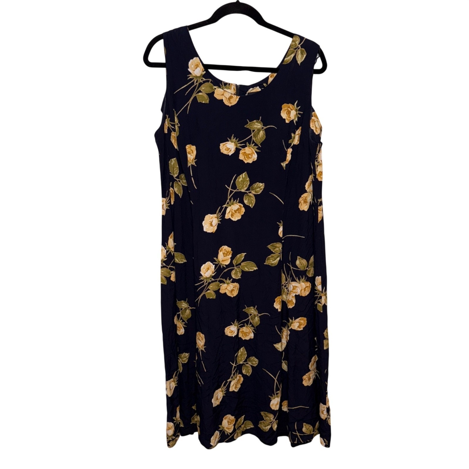 Cimarron Plus Navy Floral Sleeveless Midi Dress Size 26 Rayon Made In USA