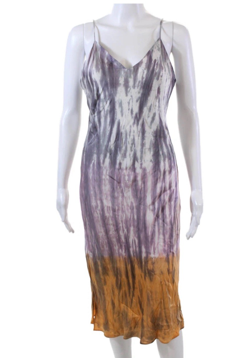 Robertson + Rodeo Womens V-neck Spaghetti Strap Tie Dye Slip Dress White Size M