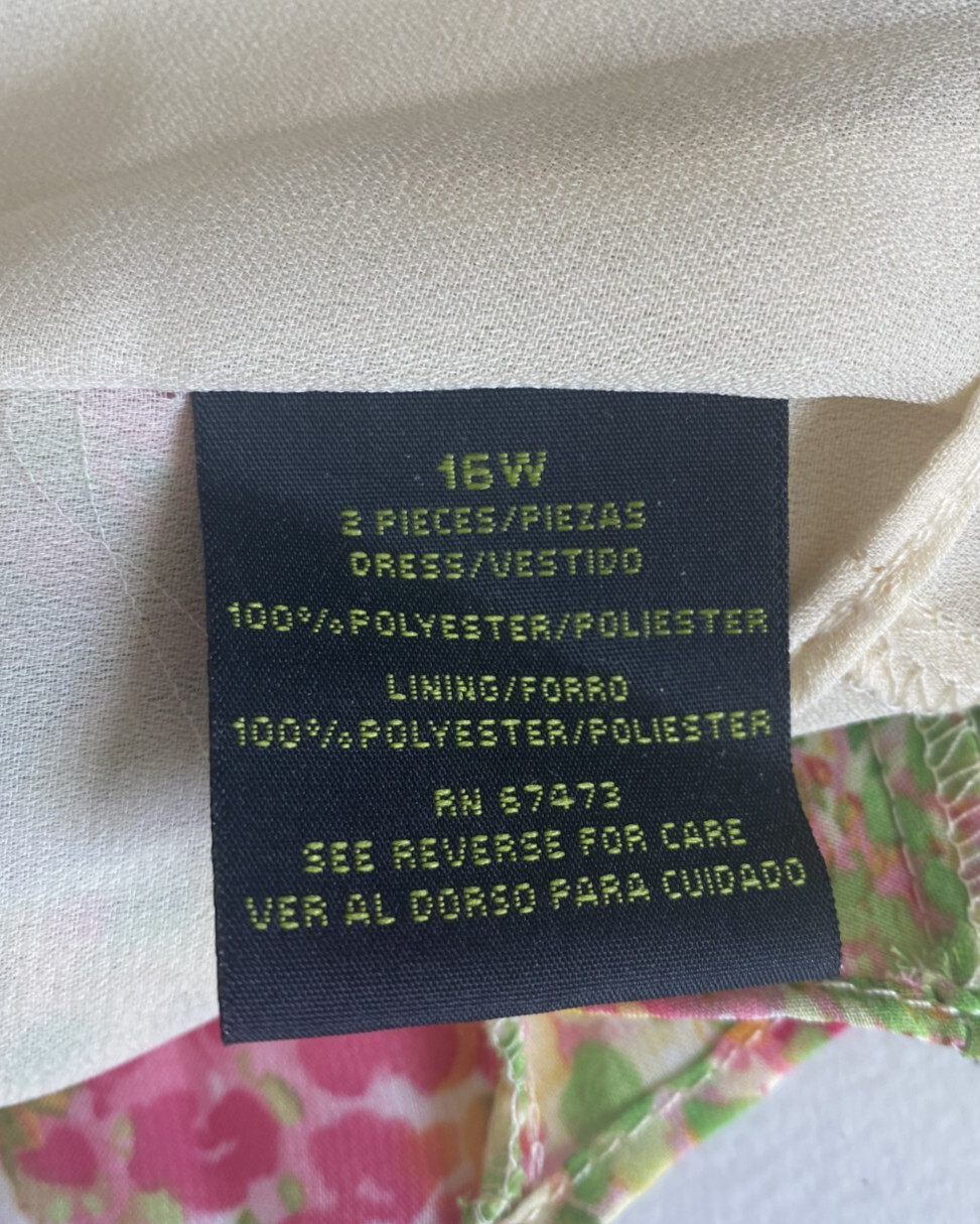 DN Design 2pc Dress & Jacket 16W Floral Yellow, Green, Pink & White