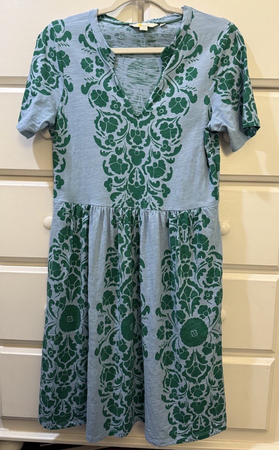 Boden Easy Notch Neck A Line Dress Sz 6 Blue Green Floral Swing Euc