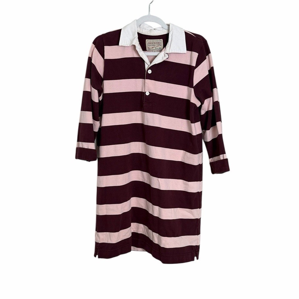 Abercrombie Rugby Cloth Striped Polo Maroon Pink Shirt Dress Size LT Academia
