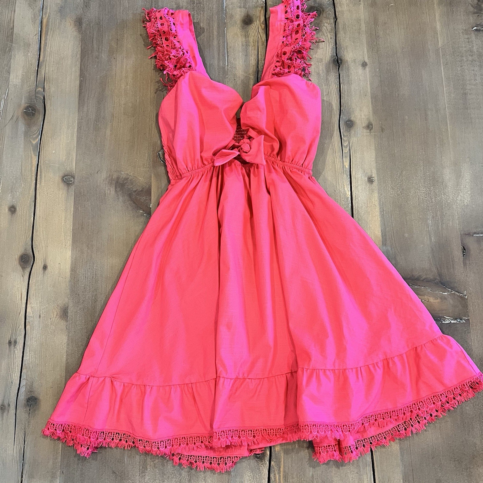 NWT Peixoto Anthropologie Lace Trim Farrah Hot Pink Mini Dress Size Large