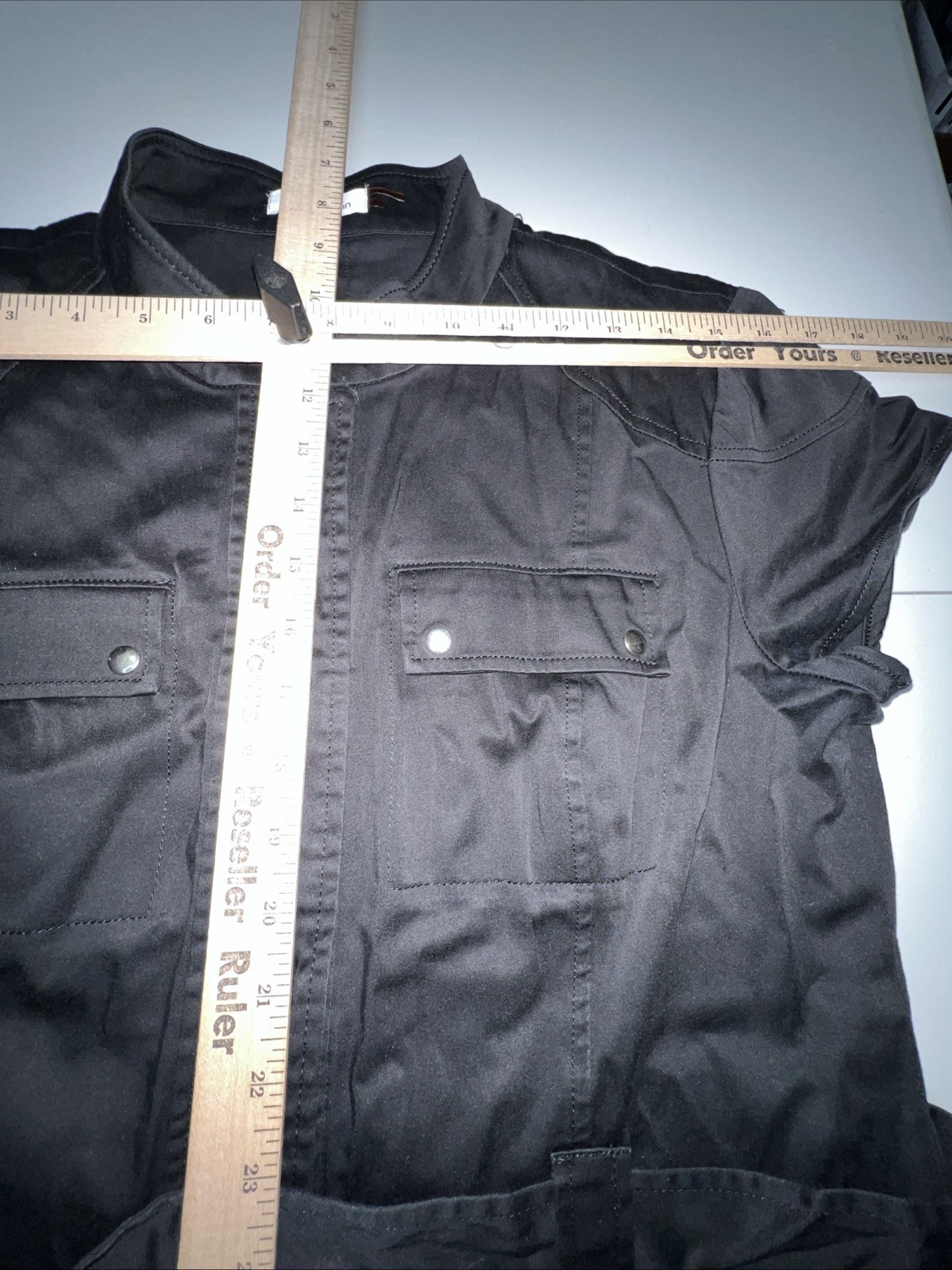 Calvin Klein Dress Size 14 Black Belted Four Pocket Snap Front Mandarin Collar
