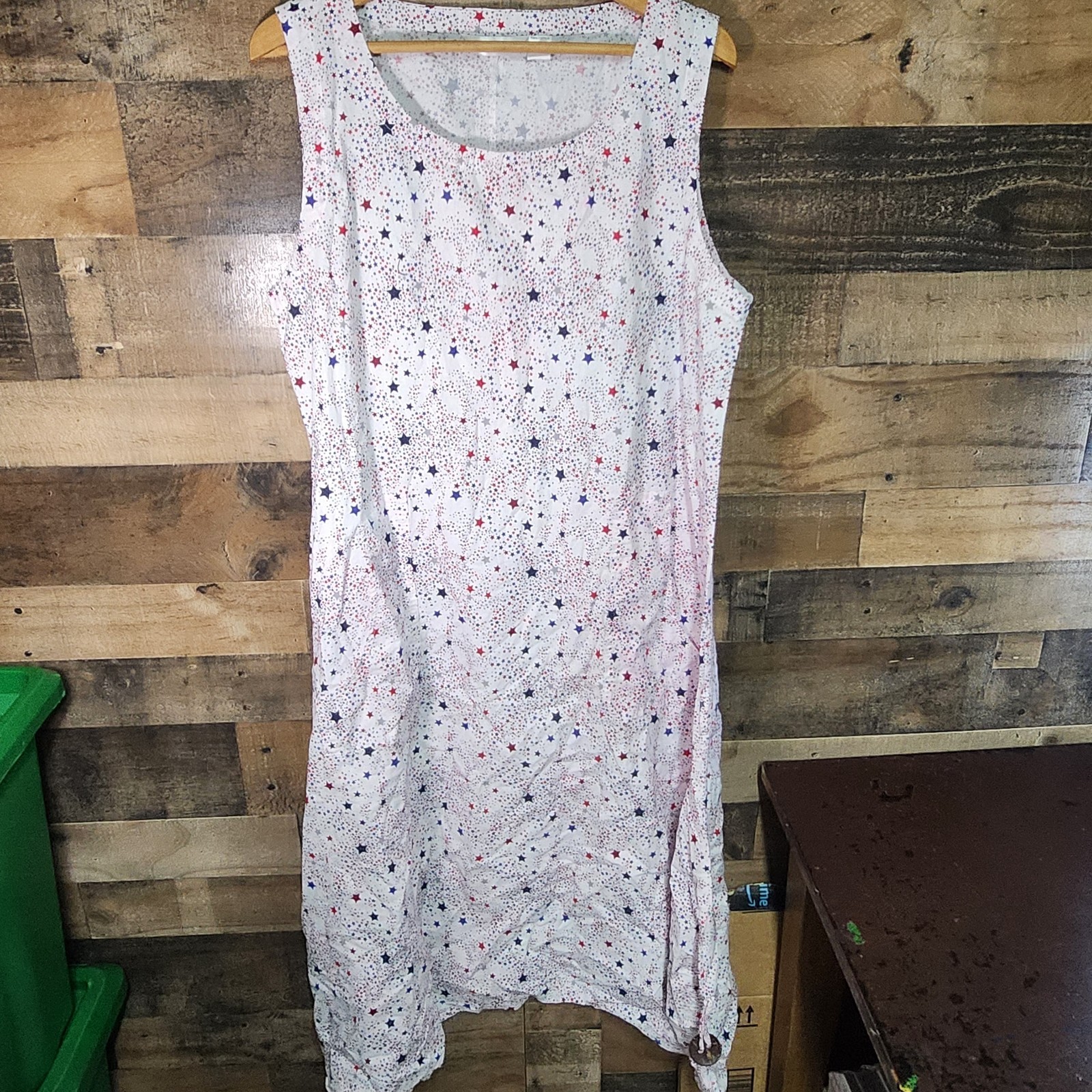 King Universal Patriotic Star Print Cotton Dress XXL Red White Blue Tie Sides