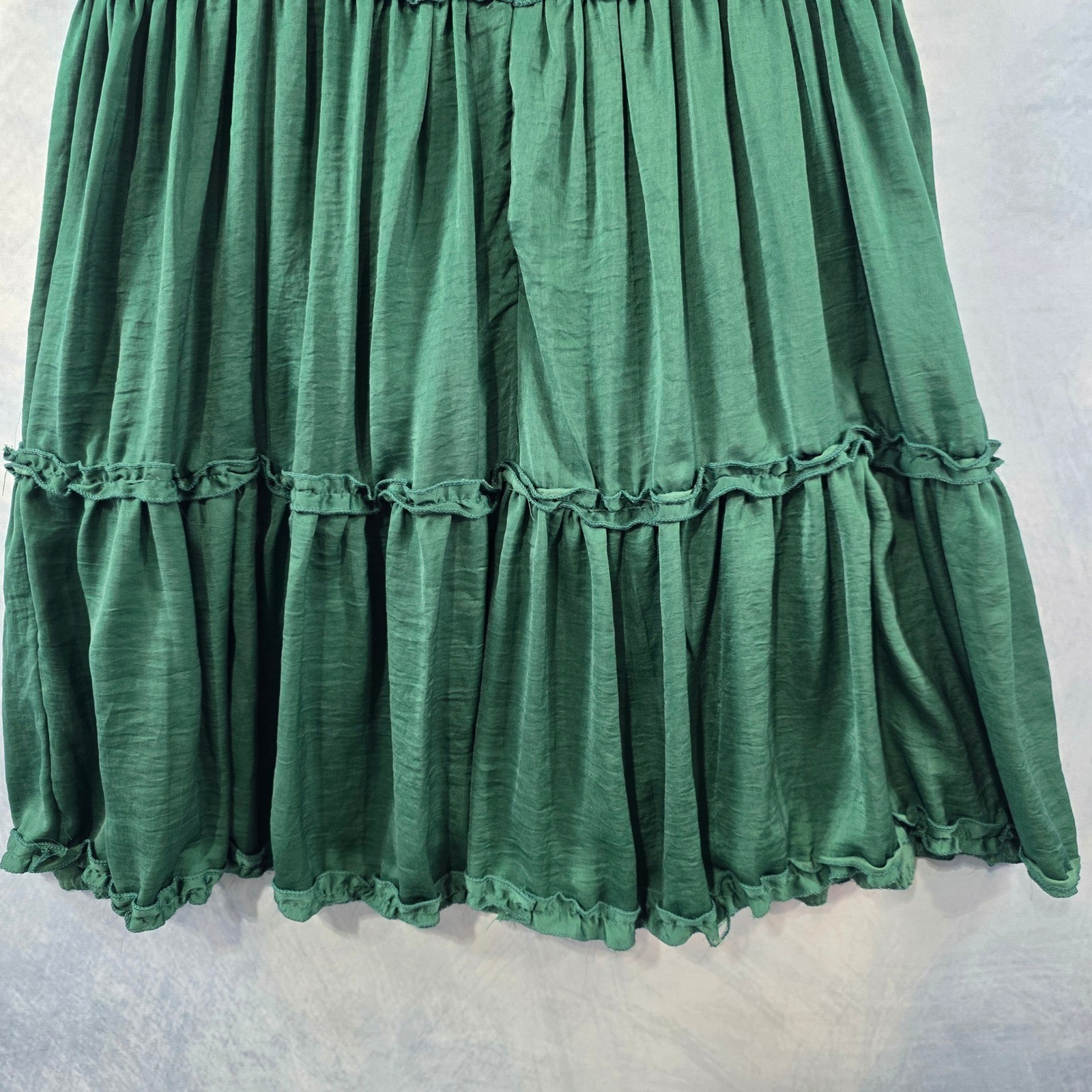 She + Sky Emerald Green Ruffle Tiered Babydoll Mini Dress Cross Back Small