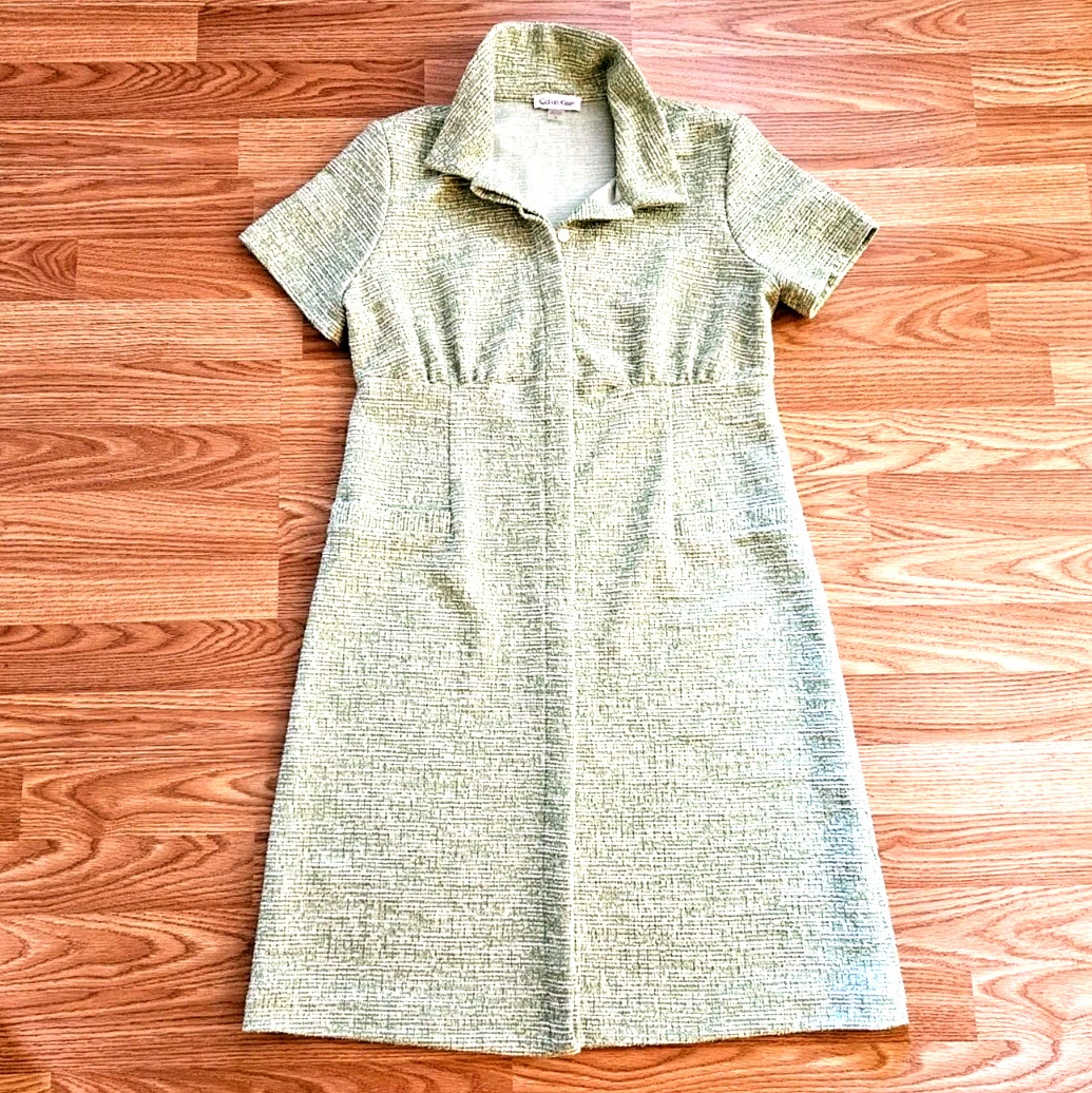Calvin Klein Women’s Tweed Dress Green Short Sleeve Dress Size 10