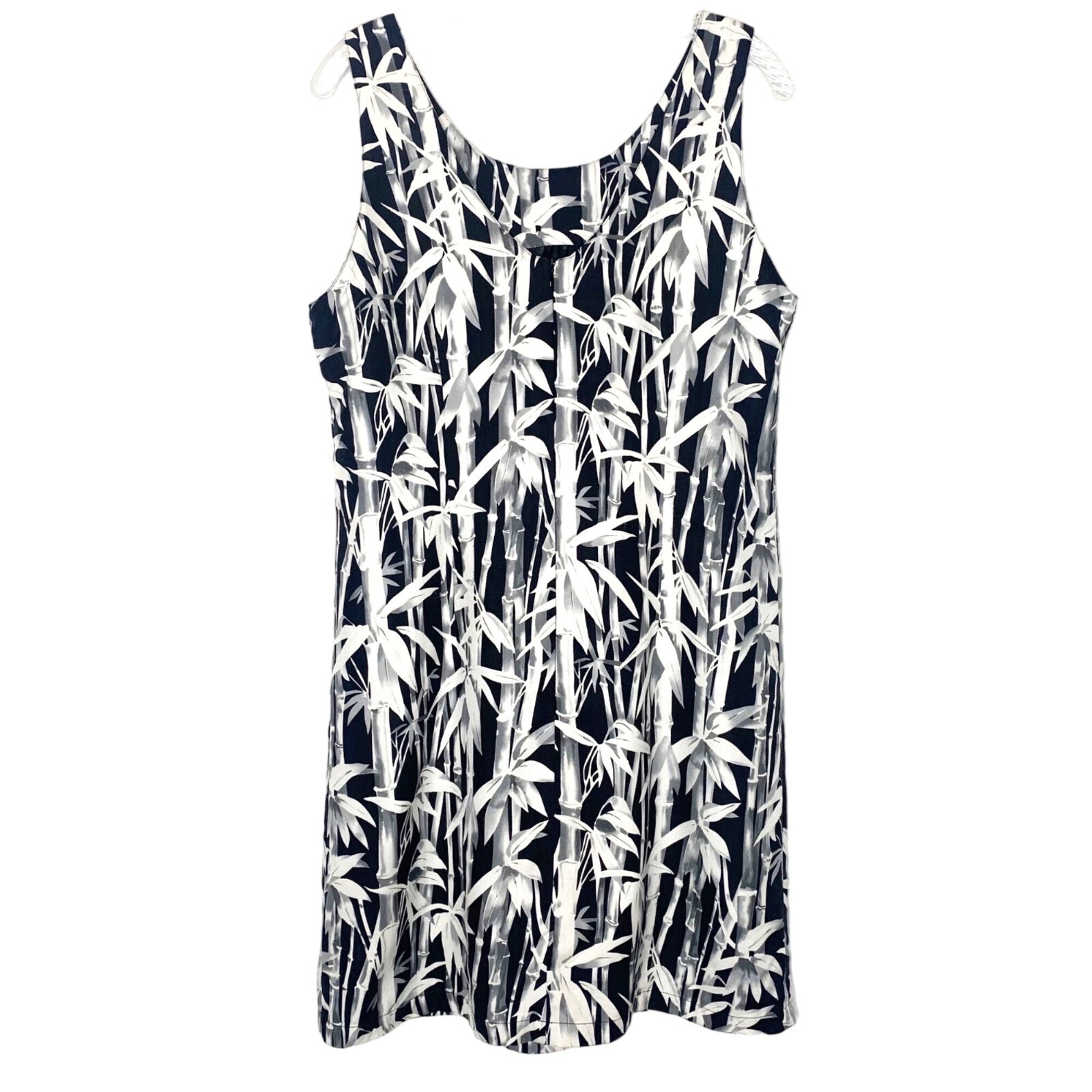 Vintage Womens Large Pineapple Moon 100% Silk Black/Gray Bamboo Print Mini Dress