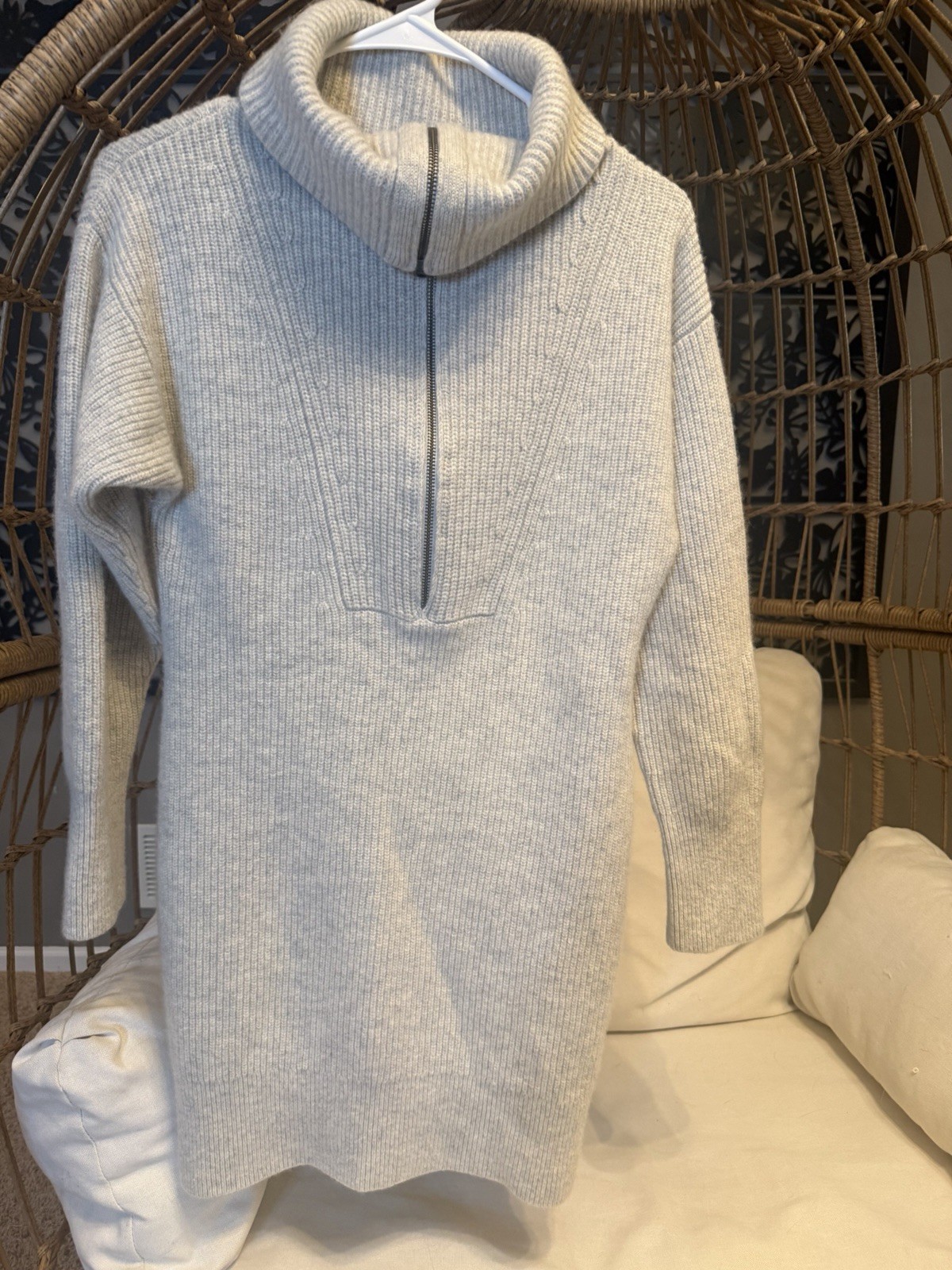 INTERMIX Jasper Half-Zip Sweater Dress Grey Sz Large Wool Cashmere Blend