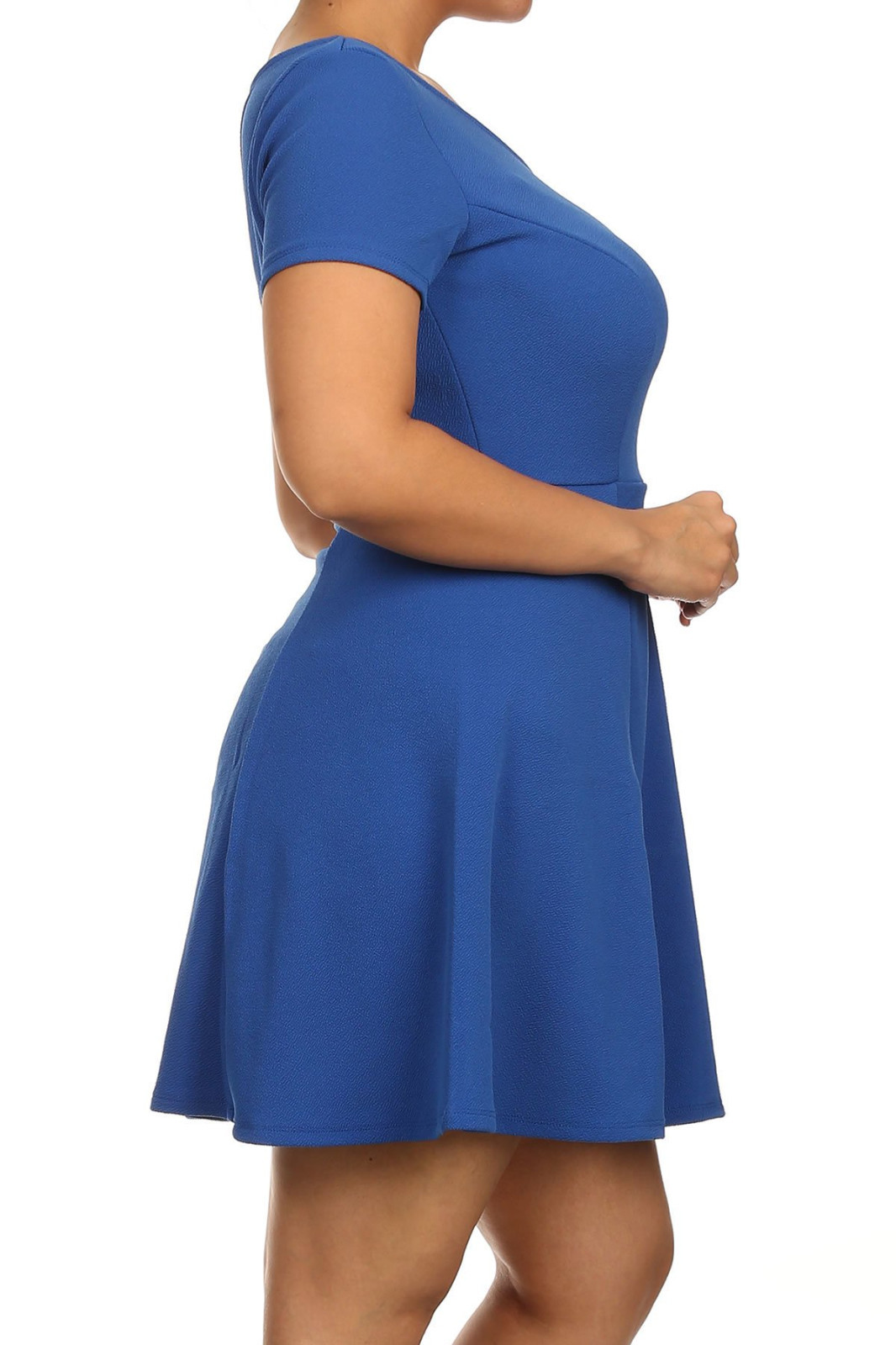 PLUS SIZE 1X 2X 3X PLEATED FLARE DRESS w/ SCOOP NECKLINE ROYAL BLUE BLACK RED