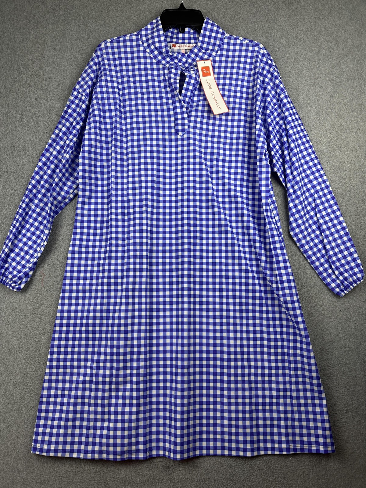 Jude Connally Dress Womens Large Blue White Gingham Shift Florence Jude Cloth