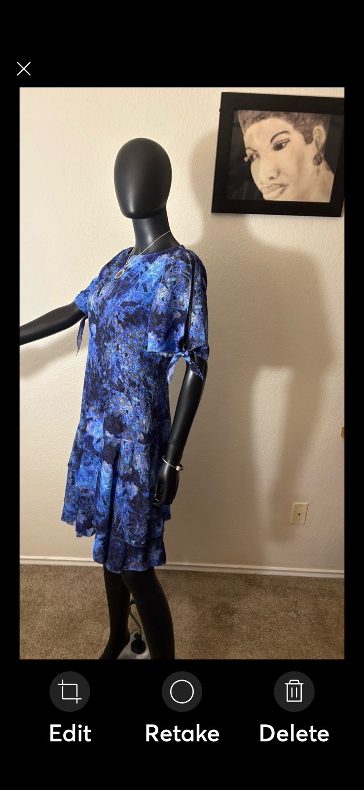 Elie Tahari 100% Silk Blue Purple Floral High-Low Dress Tie Sleeve Size 8