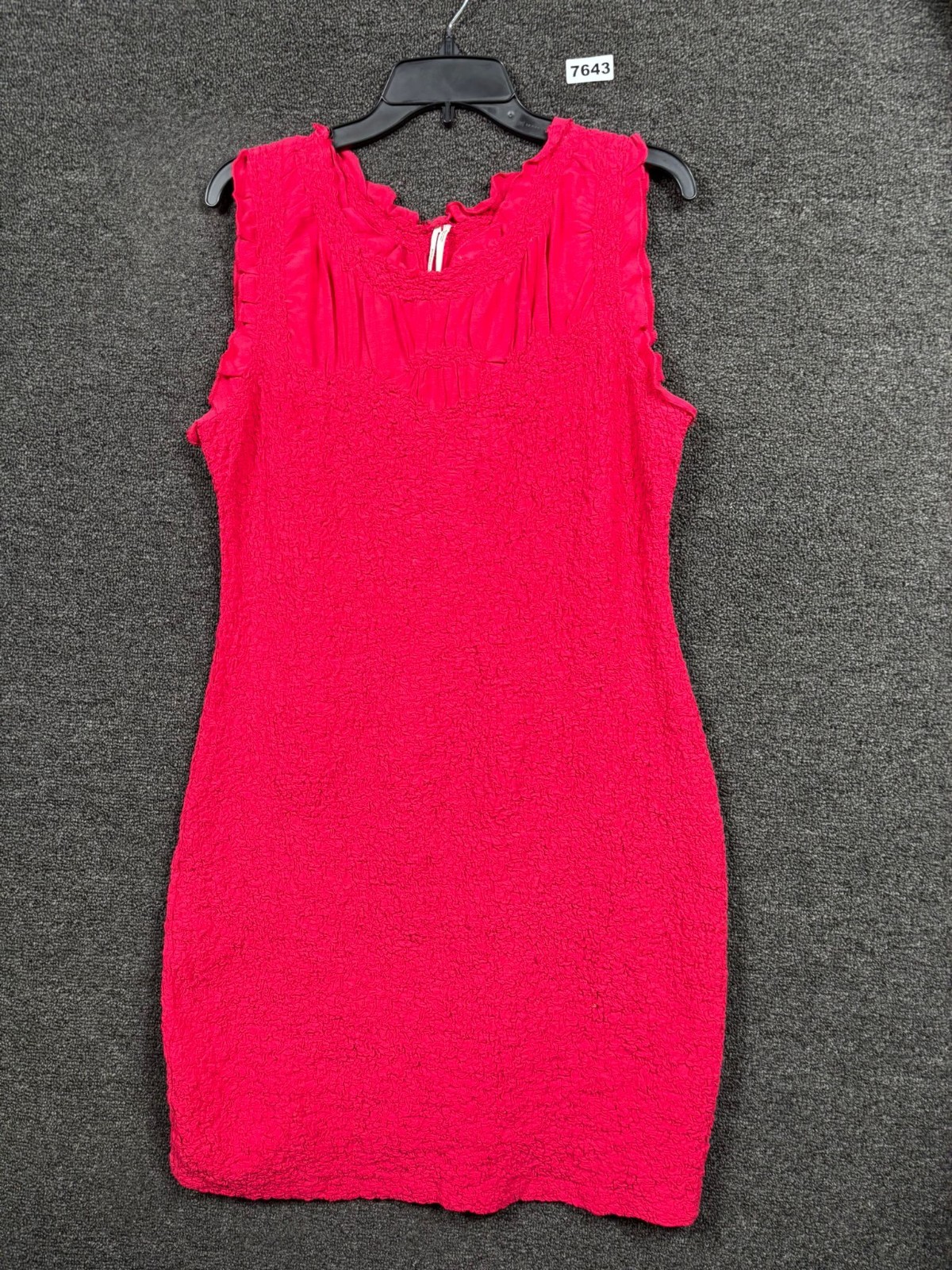 Anthropologie Mini Dress Womens L Red Ruffle-Trim Textured Stretch Sleeveless