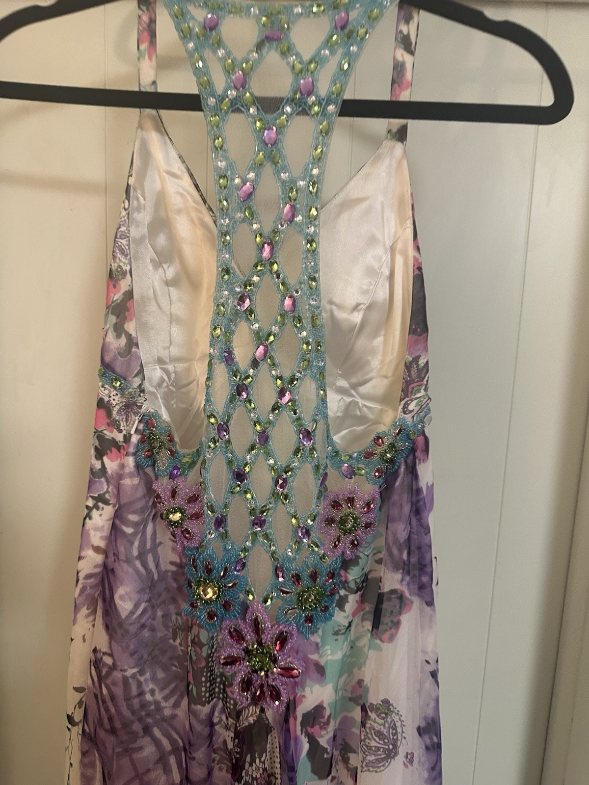 Dave & Johnny Dress Pink , Purple White Beaded Sequin Halter Gown Y2K Prom