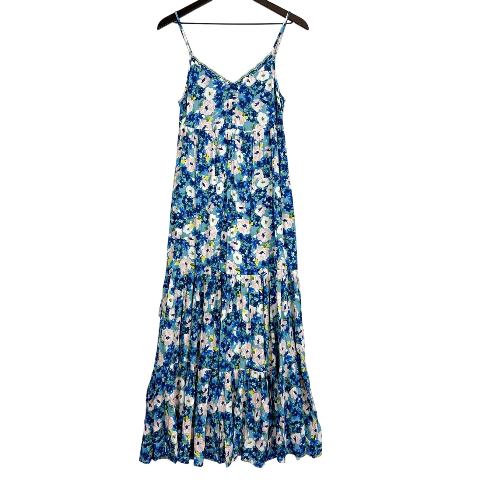 NWT Lovestitch Floral Blue Maxi Long Tank A-Line Dress w Pockets – S