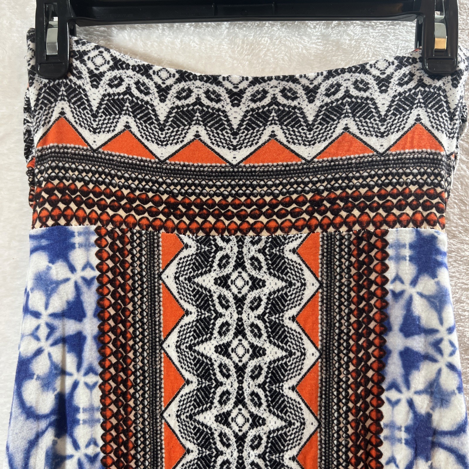 Hale Bob Cabana Strapless Maxi Dress Blue White Orange Aztec Boho Pattern Size S