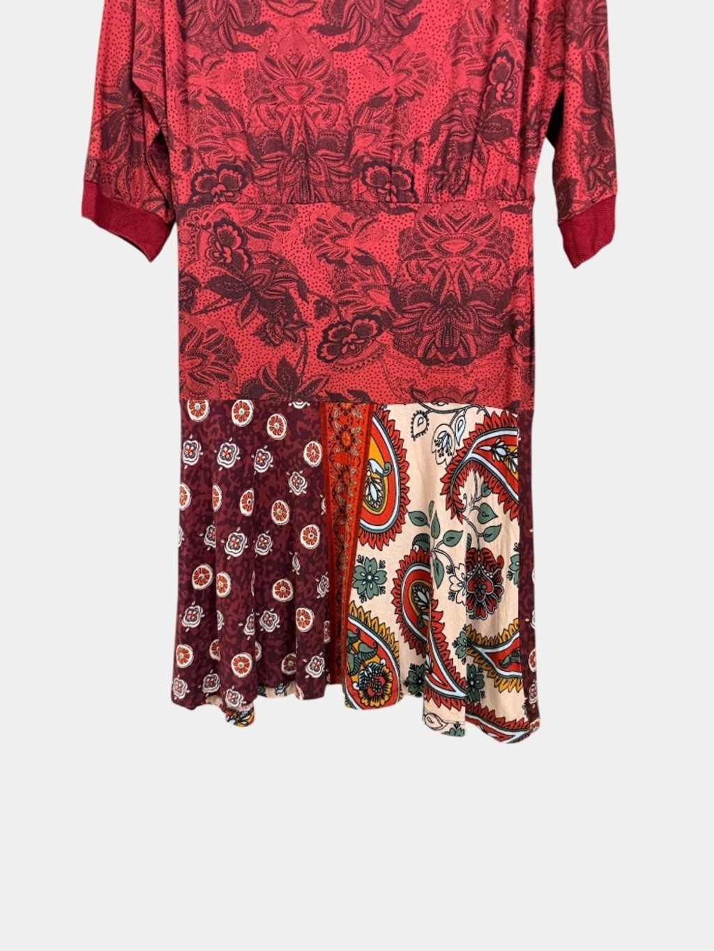DESIGUAL Indira Red Floral Paisley Mini Dress Casual Summer, Sz L