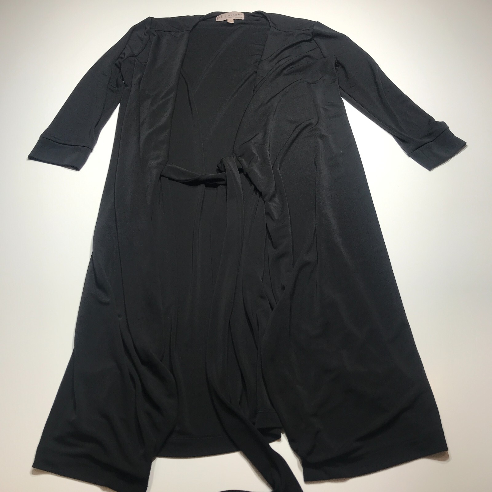 Philosophy Republic Clothing Dress Womens M Black Wrap Smooth Stretch 3/4 Sleeve