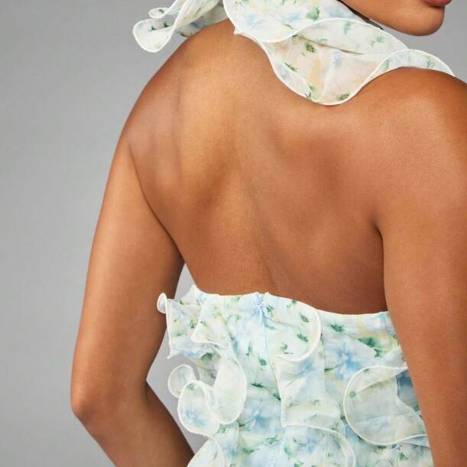 SHEIN NWOT Mint Green Floral Ruffle Mini Dress XS Sleeveless Tiered Organza