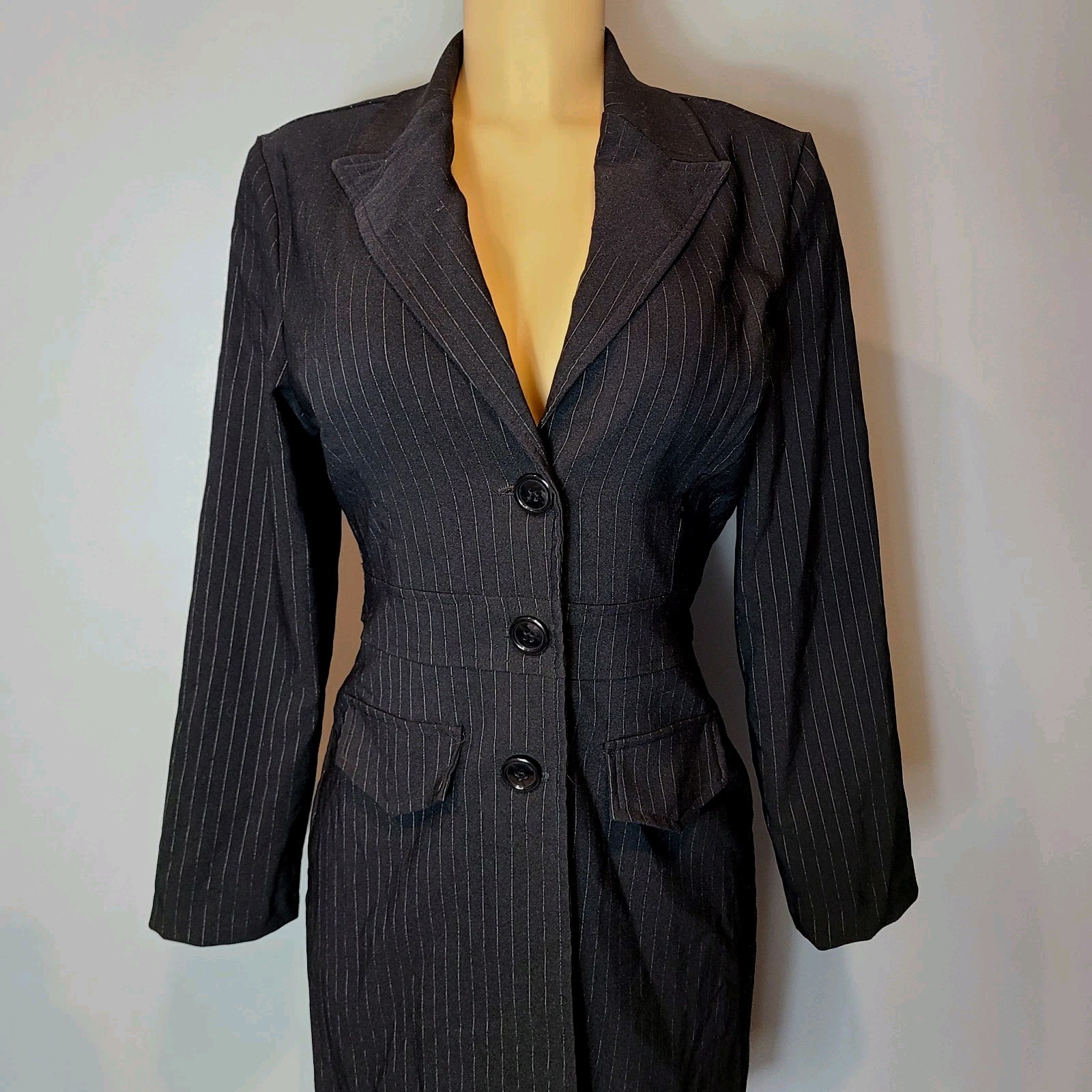 Vtg Dress Jacket Tailored Size 10 Y2K 90s Euro Preppy Black Minimalist Gatsby
