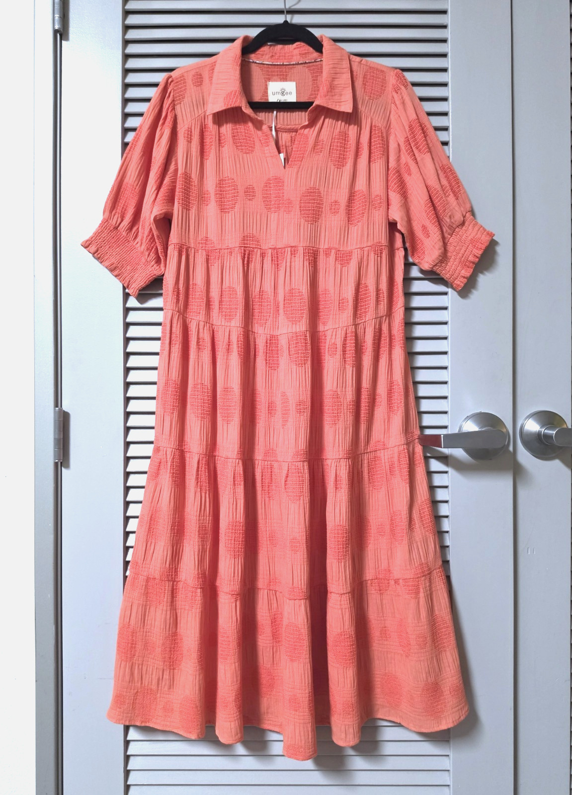 orange dot texture collar tiered maxi long dress XL