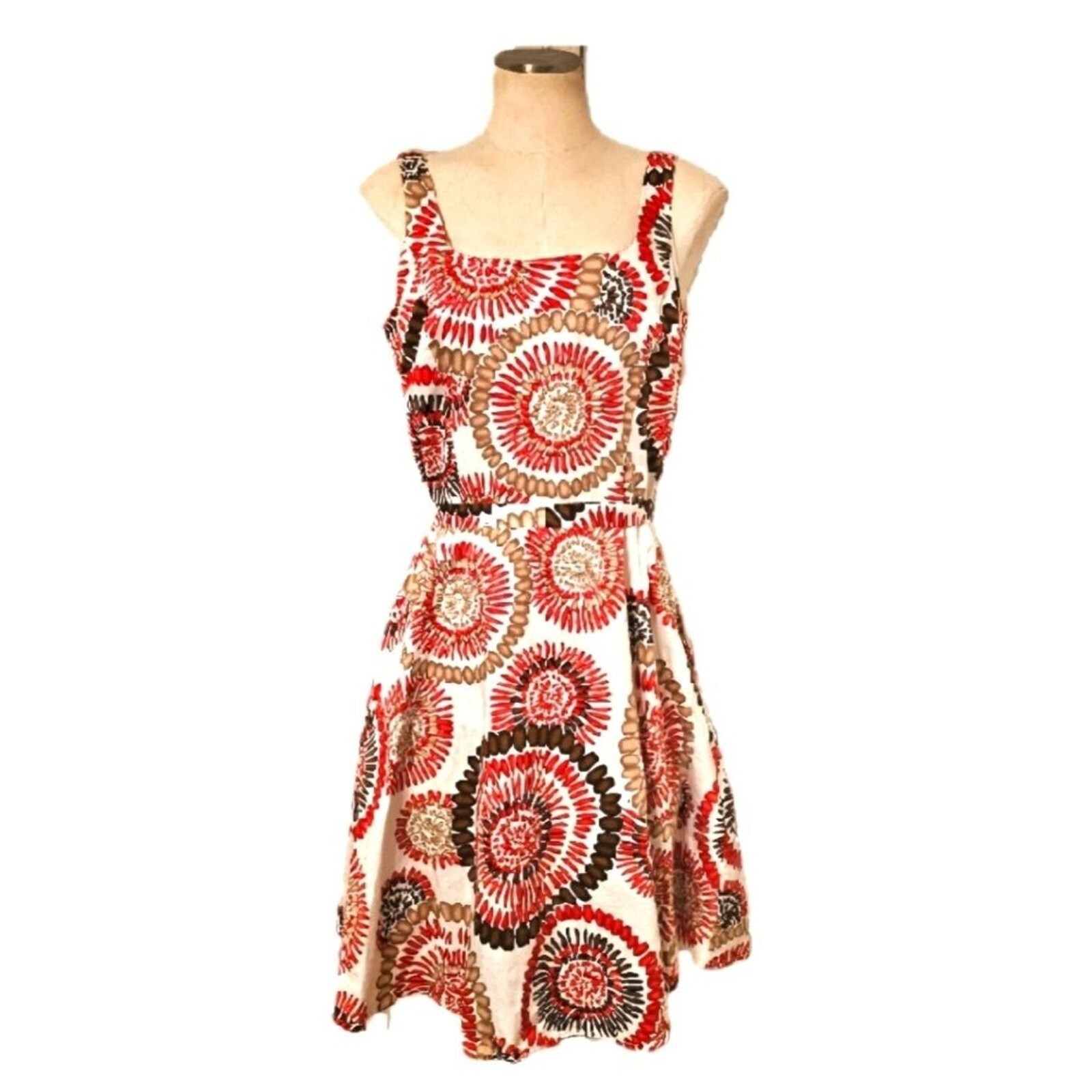 Vtg Fit Flare Dress Sz 6 Colorful Indie Art Trad Wife Classic Rockabilly Retro